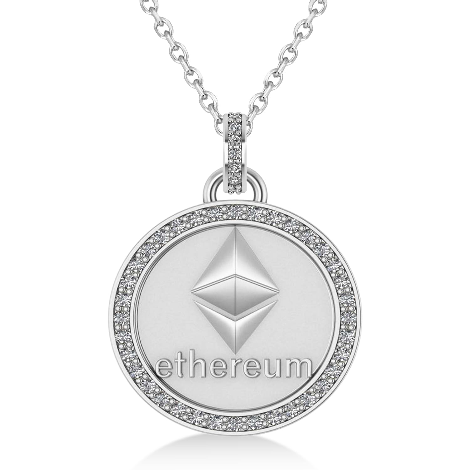 Diamond Cryptocurrency Ethereum Pendant Necklace With Bail 14k White Gold (0.44ct)