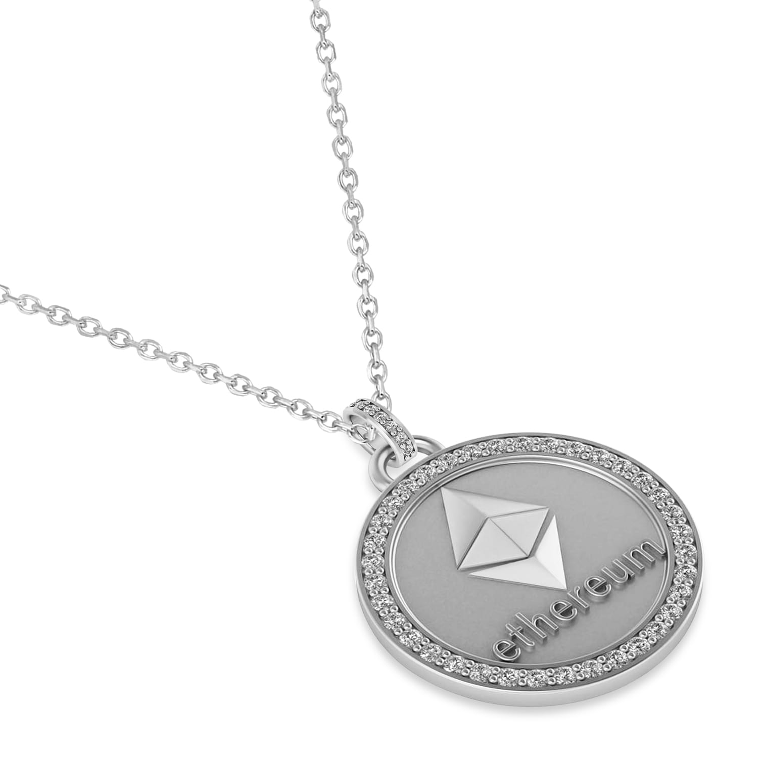 Diamond Cryptocurrency Ethereum Pendant Necklace With Bail 14k White Gold (0.44ct)