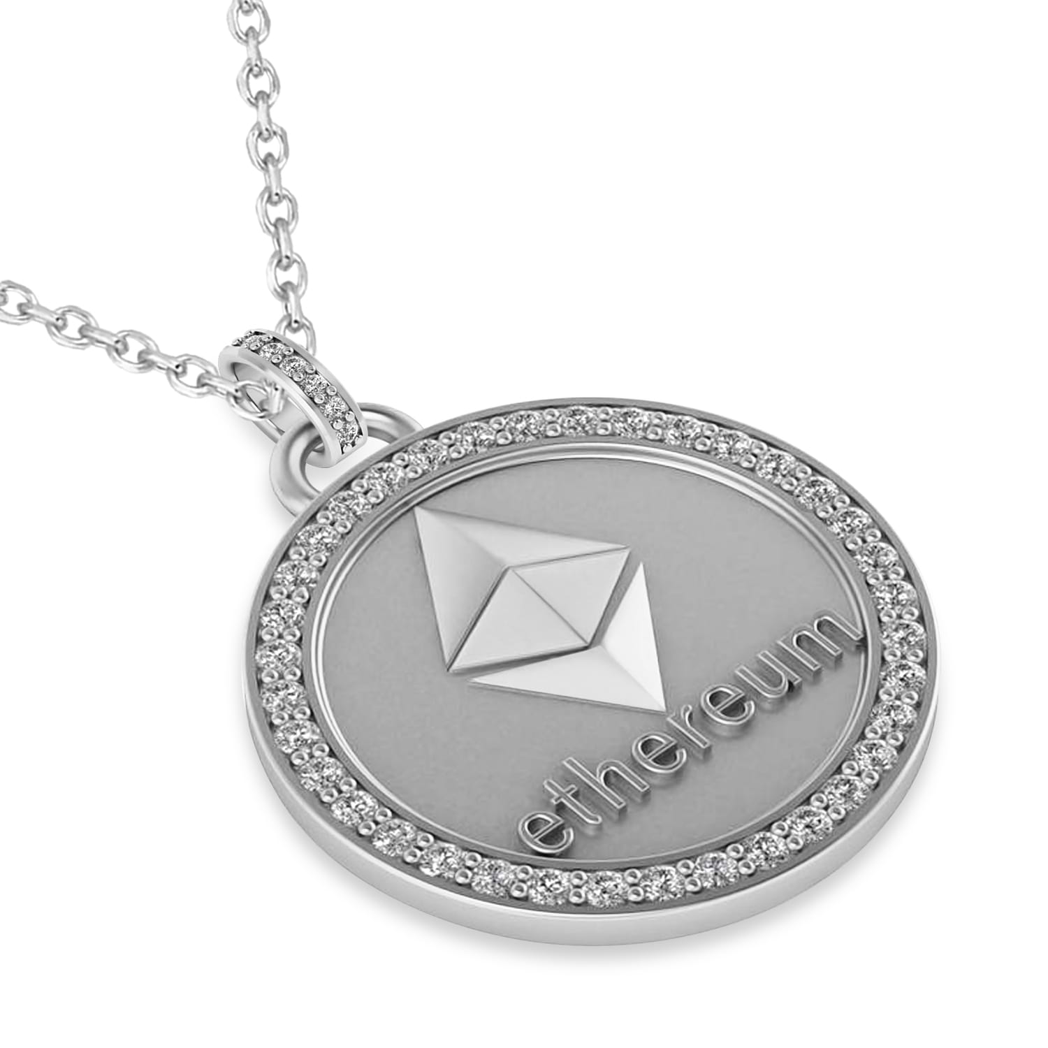 Diamond Cryptocurrency Ethereum Pendant Necklace With Bail 18k White Gold (0.44ct)