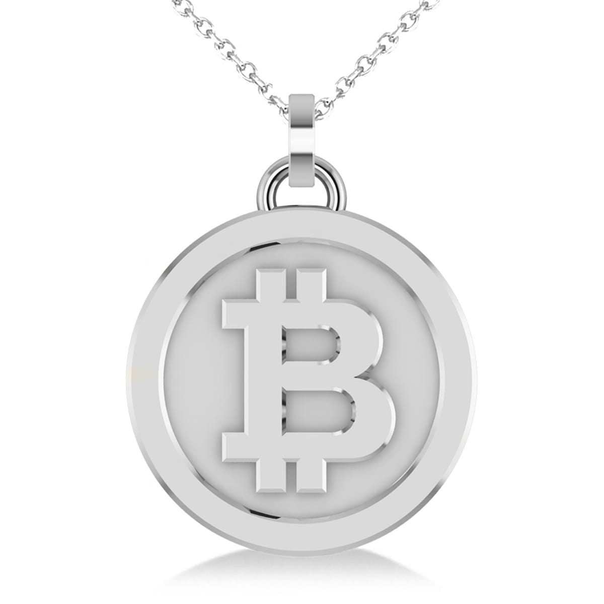 Medium Cryptocurrency Bitcoin Pendant Necklace 14k White Gold