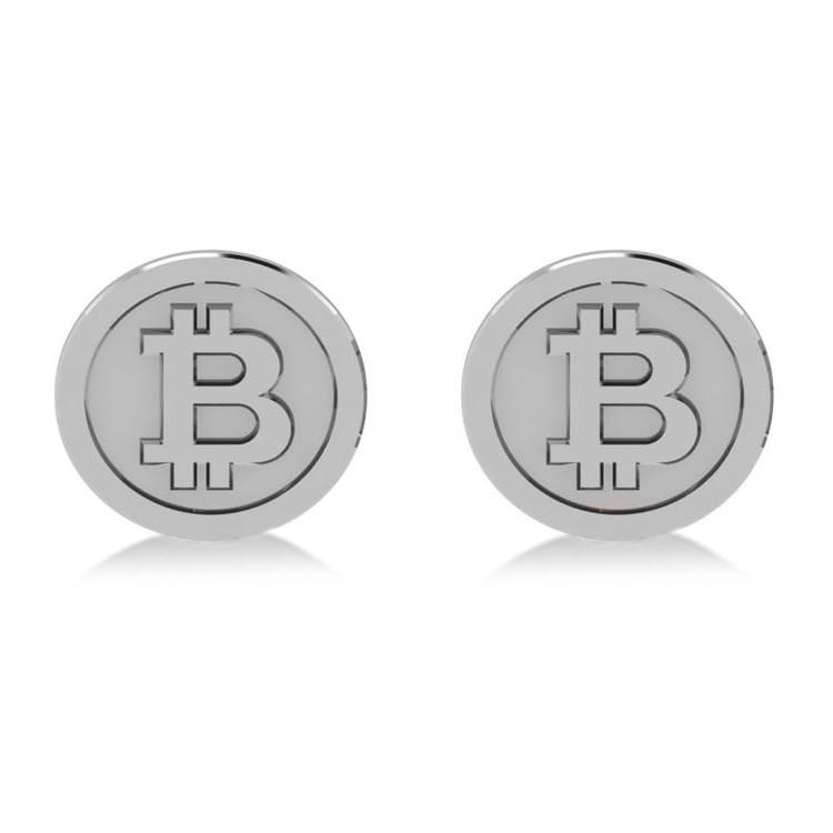 Cryptocurrency Bitcoin Cuff Link 14k White Gold