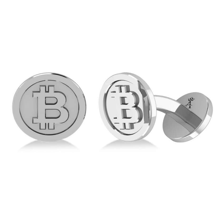 Cryptocurrency Bitcoin Cuff Link 18k White Gold