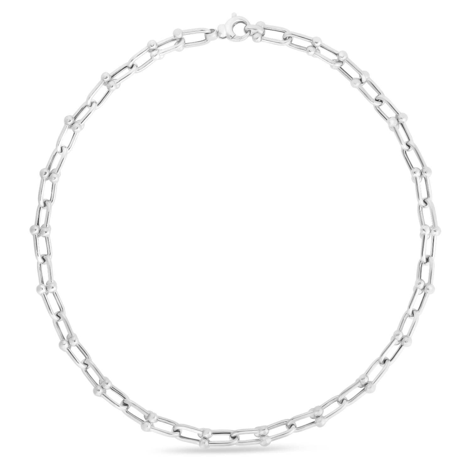 Paperclip Jax Link Bead Necklace in Sterling Silver