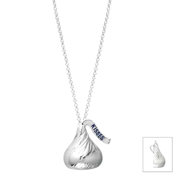 Hershey's Kiss Large Flat Back Pendant Necklace Sterling Silver