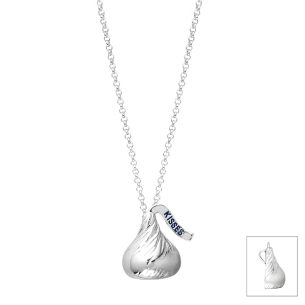 Hershey's Kiss Medium Flat Back Pendant Necklace Sterling Silver