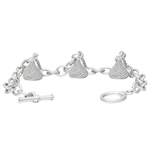 Hershey's Kiss Diamond Toggle Bracelet 3 Charms 14k White Gold 1.50ct