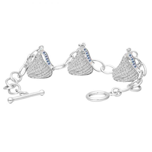 Hershey's Kiss Diamond Toggle Bracelet 3 Charms 14k White Gold 3.45ct