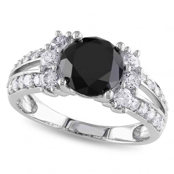Black & White Diamond Engagement Ring 14k White Gold (2.66ct)