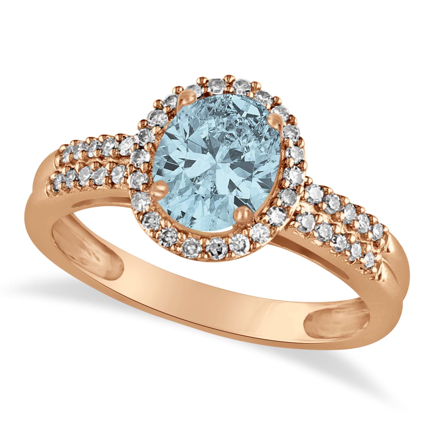 Aquamarine & Diamond Oval Engagement Ring 14k Rose Gold (1.01ct)