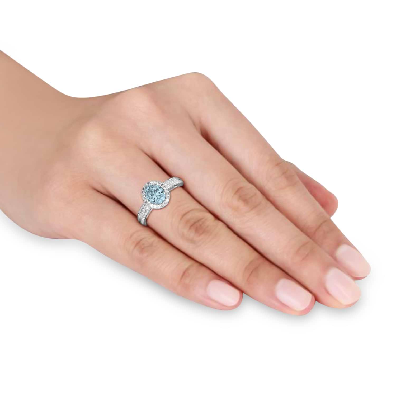 Aquamarine & Diamond Oval Engagement Ring 14k White Gold (1.01ct)