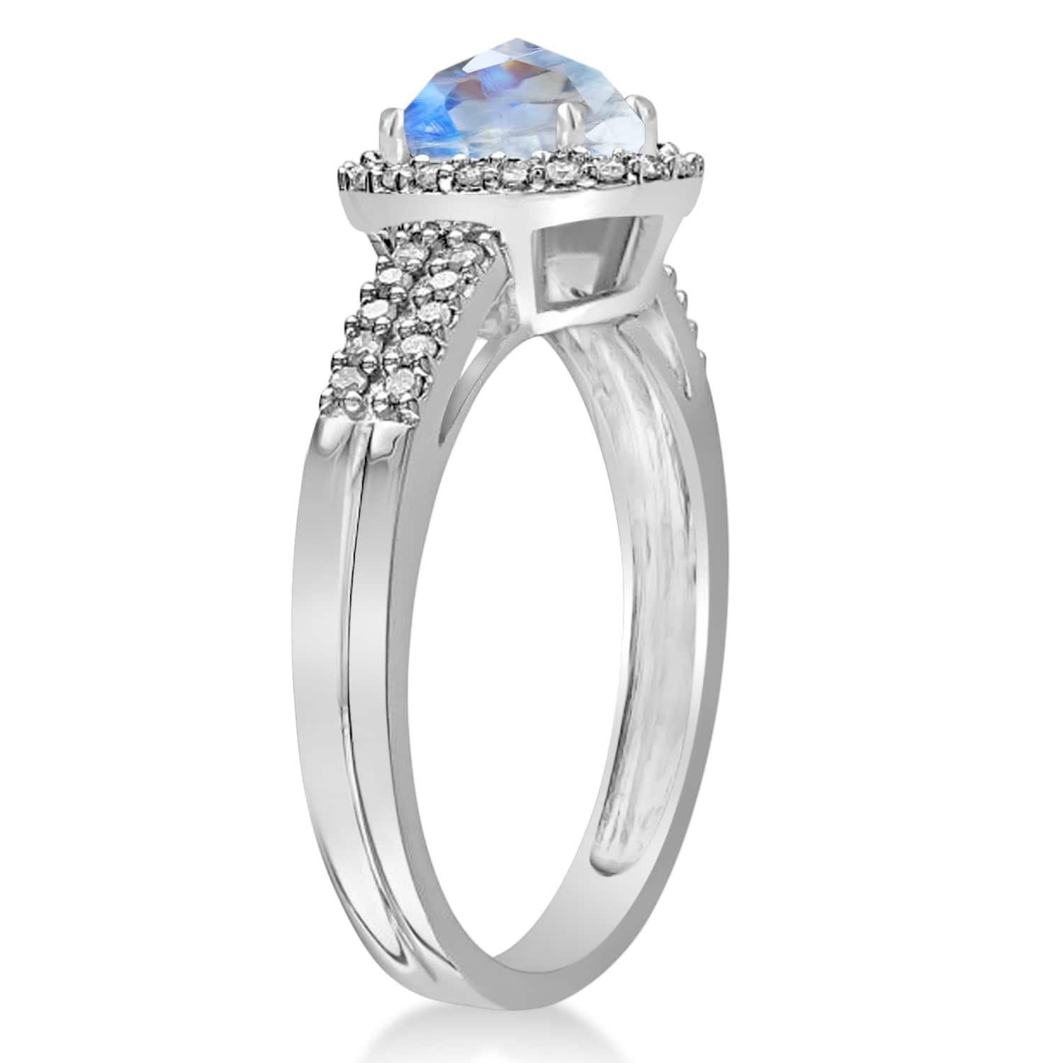 Moonstone & Diamond Oval Engagement Ring 14k White Gold (1.01ct)