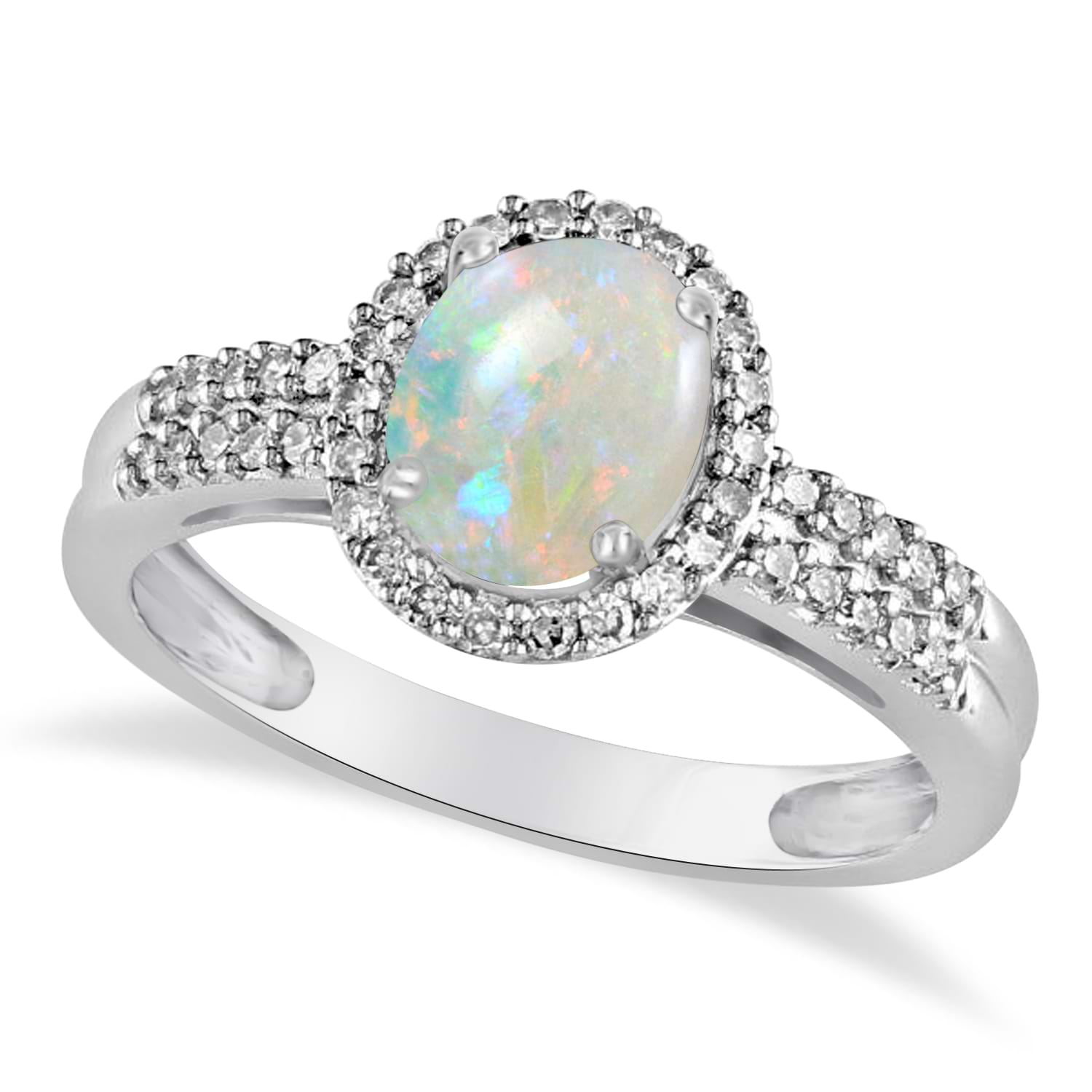 Opal & Diamond Oval Engagement Ring 14k White Gold (1.01ct)
