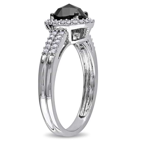 Black & White Diamond Oval Engagement Ring 14k White Gold (1.01ct)