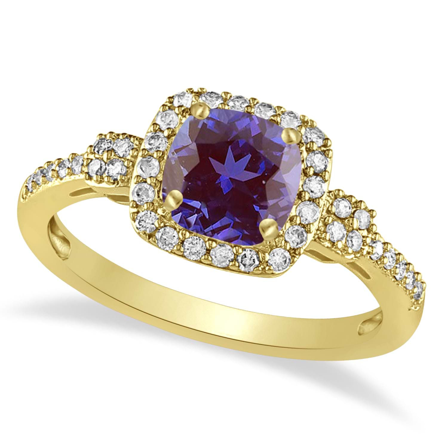 Lab Alexandrite & Diamond Diamond Halo Engagement Ring 14k Yellow Gold (1.01ct)