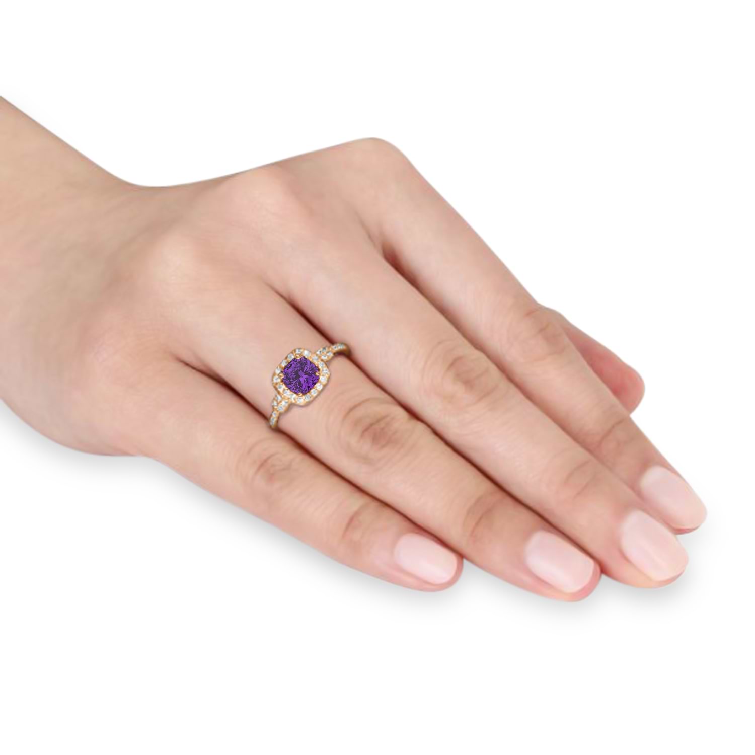 Amethyst & Diamond Diamond Halo Engagement Ring 14k Rose Gold (1.01ct)