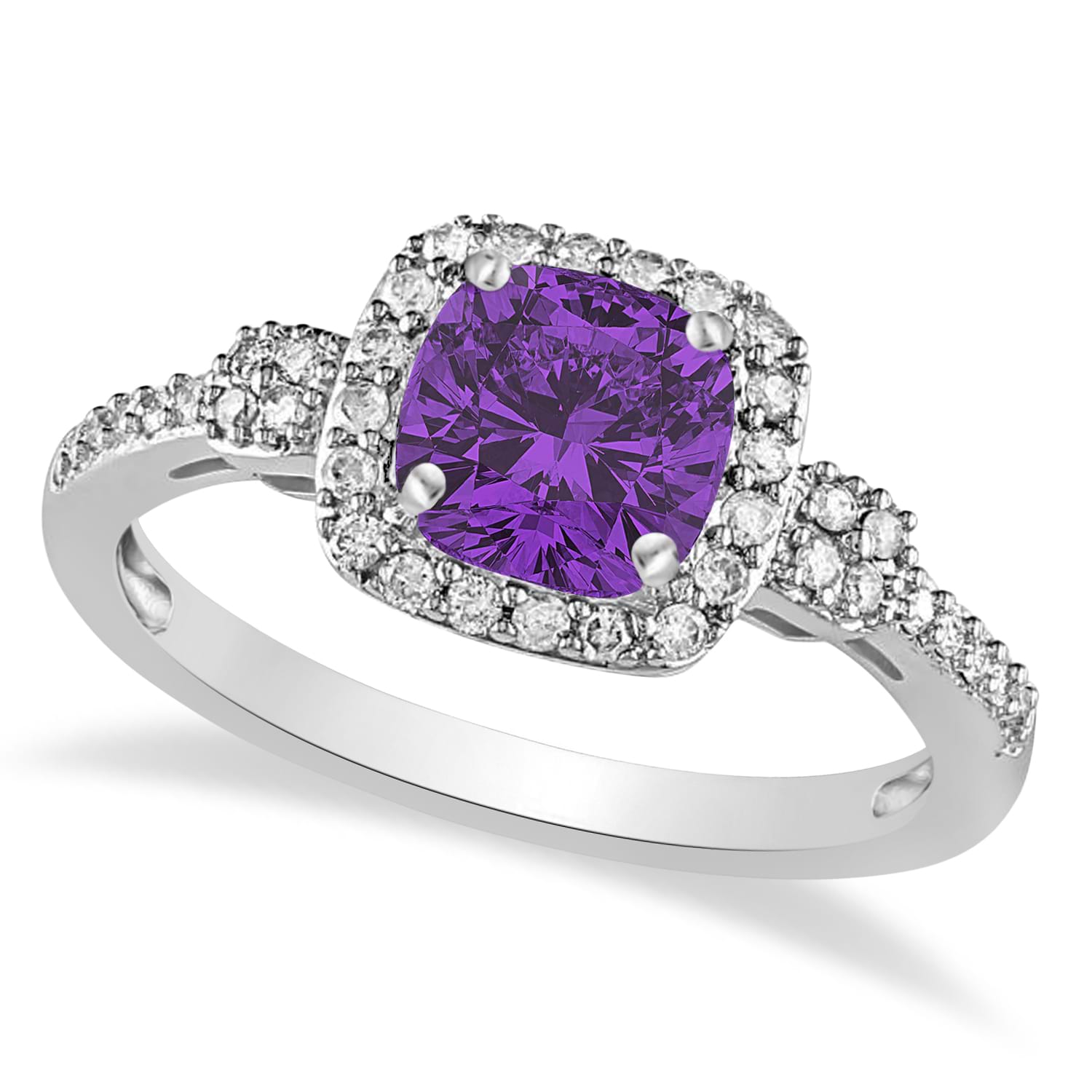 Amethyst & Diamond Diamond Halo Engagement Ring 14k White Gold (1.01ct)