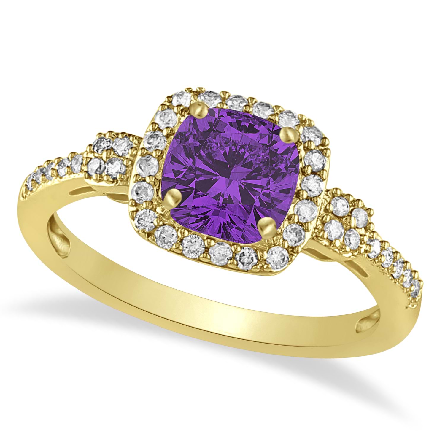 Amethyst & Diamond Diamond Halo Engagement Ring 14k Yellow Gold (1.01ct)