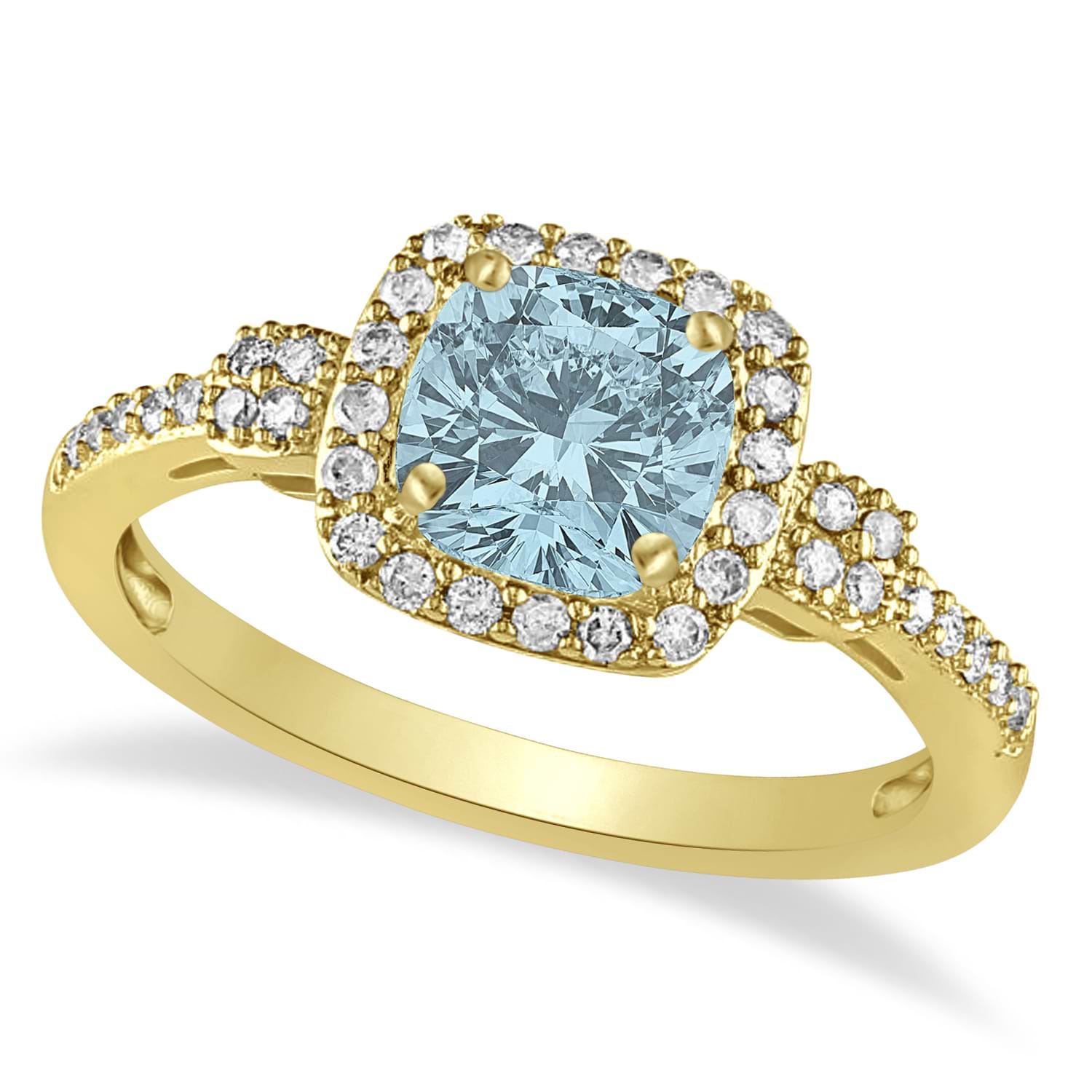 Aquamarine & Diamond Diamond Halo Engagement Ring 14k Yellow Gold (1.01ct)