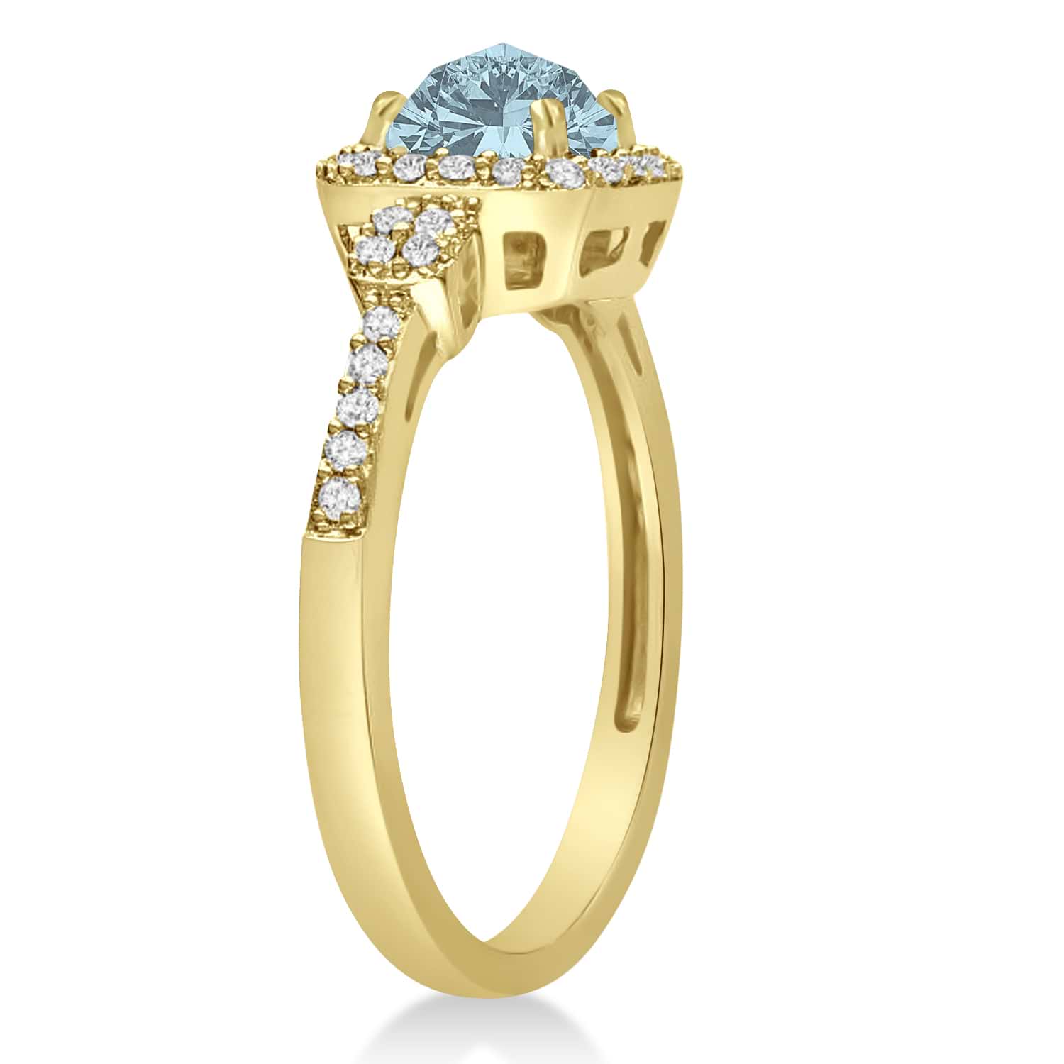 Aquamarine & Diamond Diamond Halo Engagement Ring 14k Yellow Gold (1.01ct)