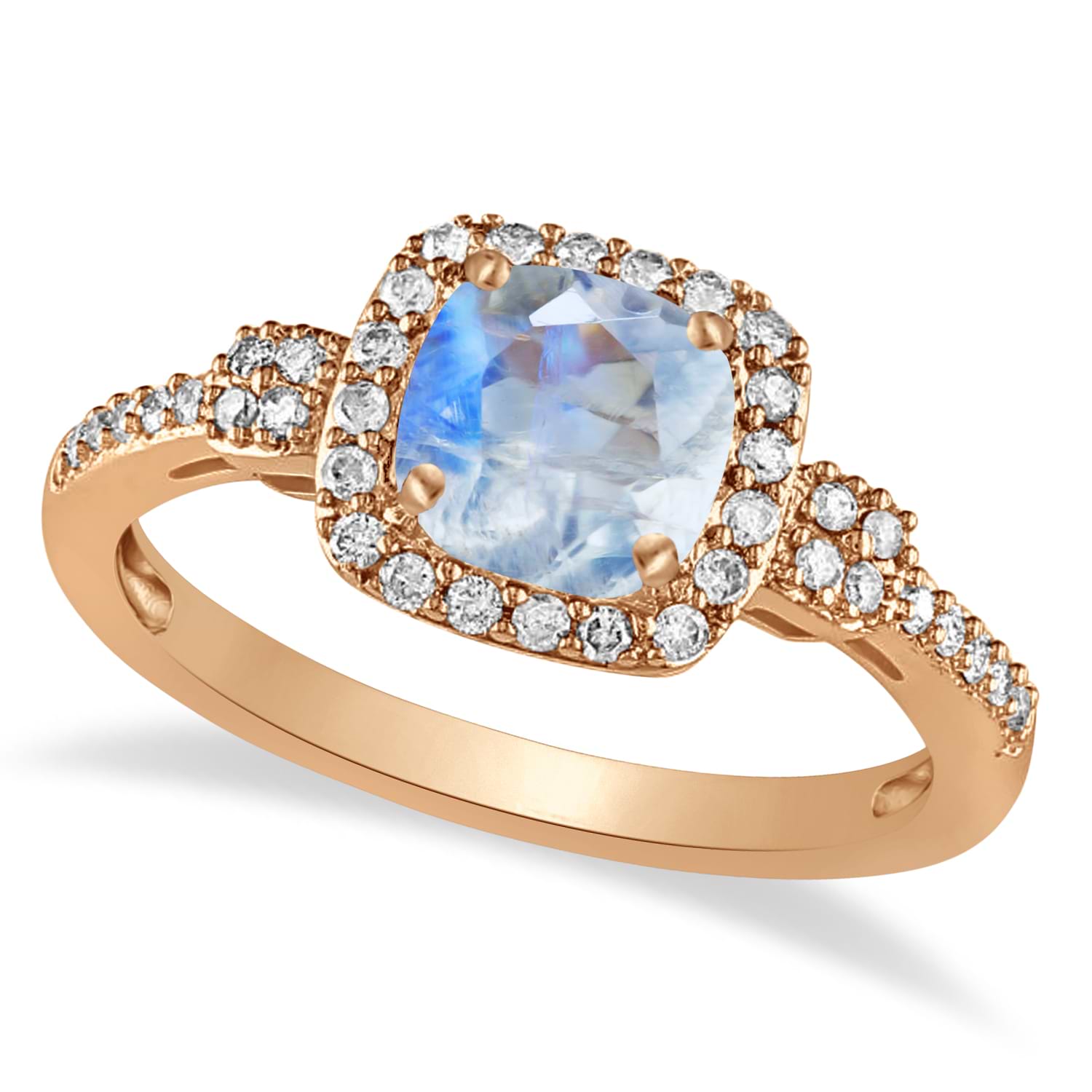 Moonstone & Diamond Diamond Halo Engagement Ring 14k Rose Gold (1.01ct)