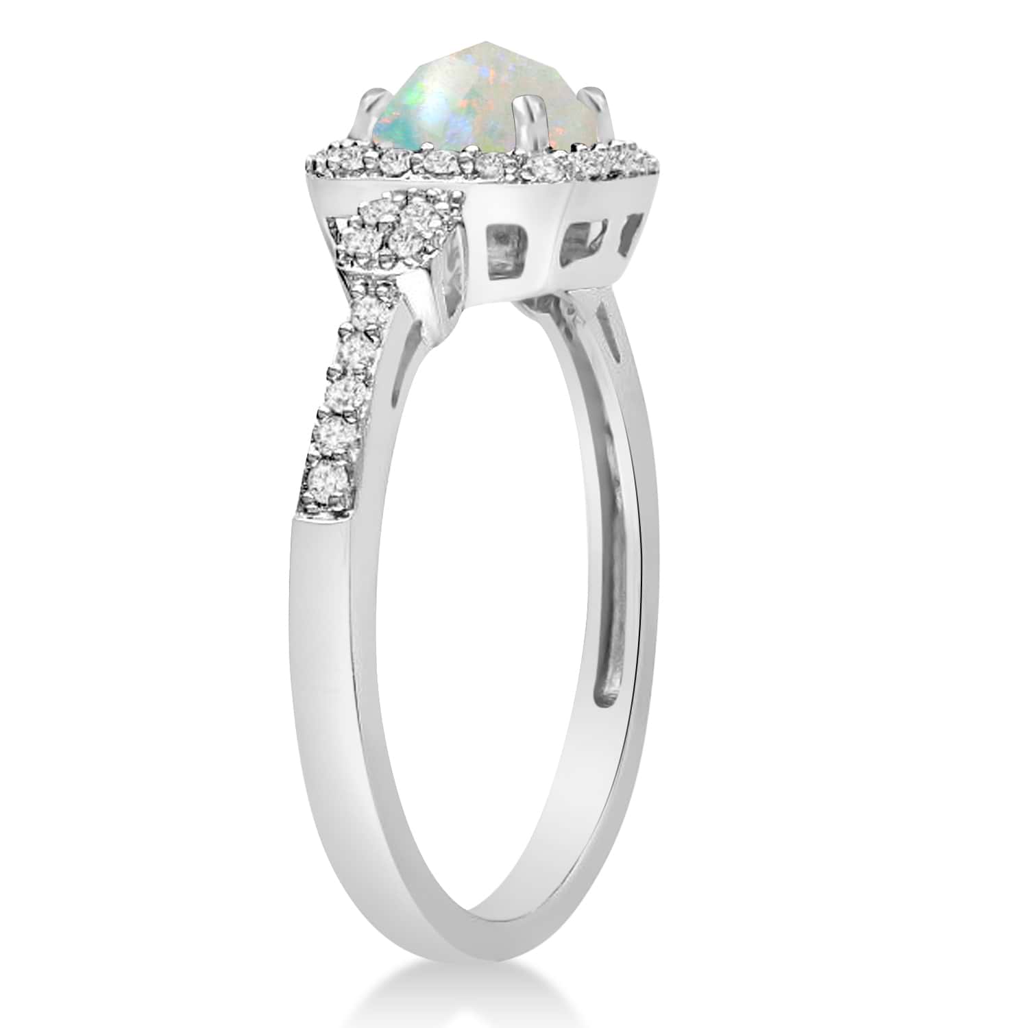 Opal & Diamond Diamond Halo Engagement Ring 14k White Gold (1.01ct)