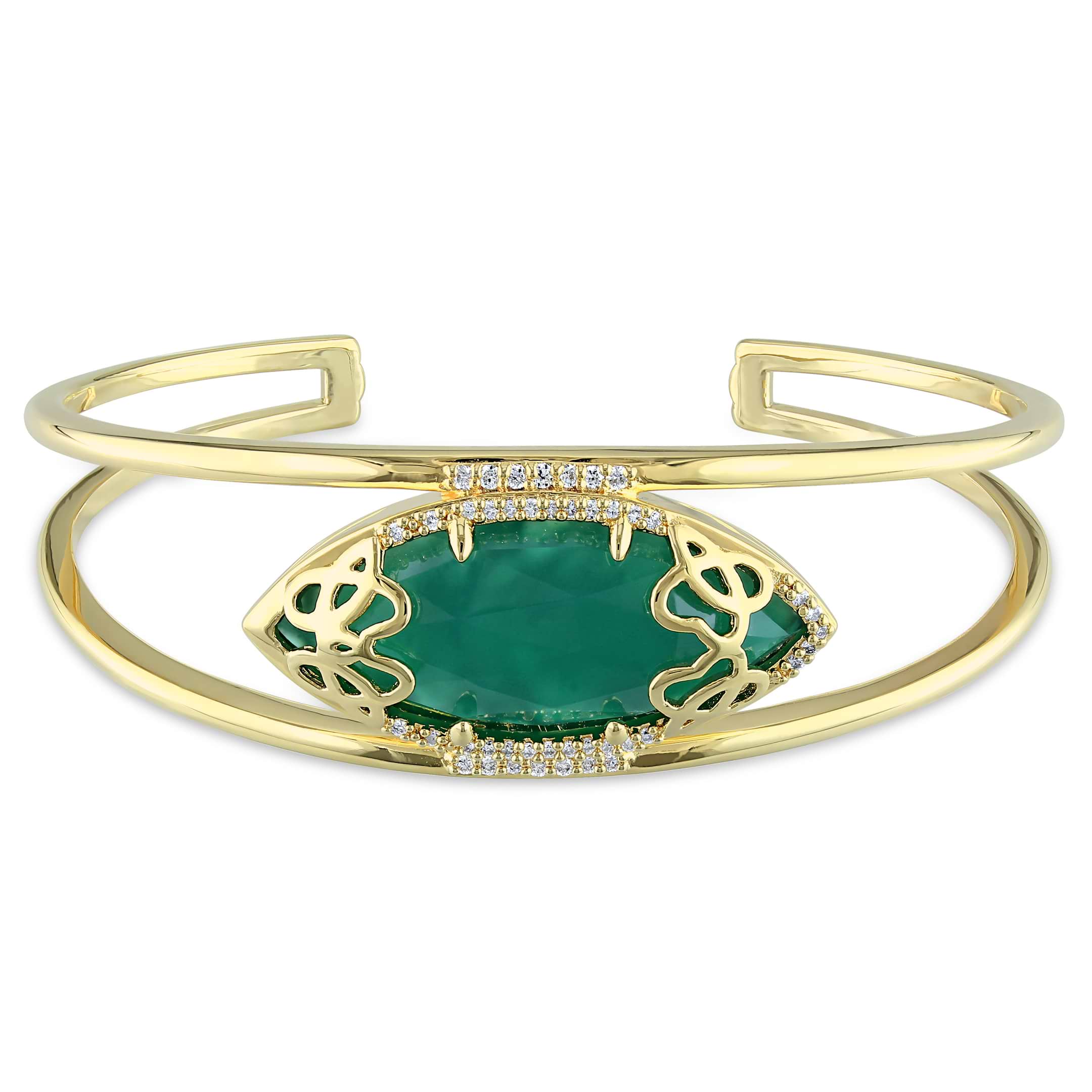 Marquise Green Onyx & Diamond Bangle Bracelet Yellow Silver (12.80ct)