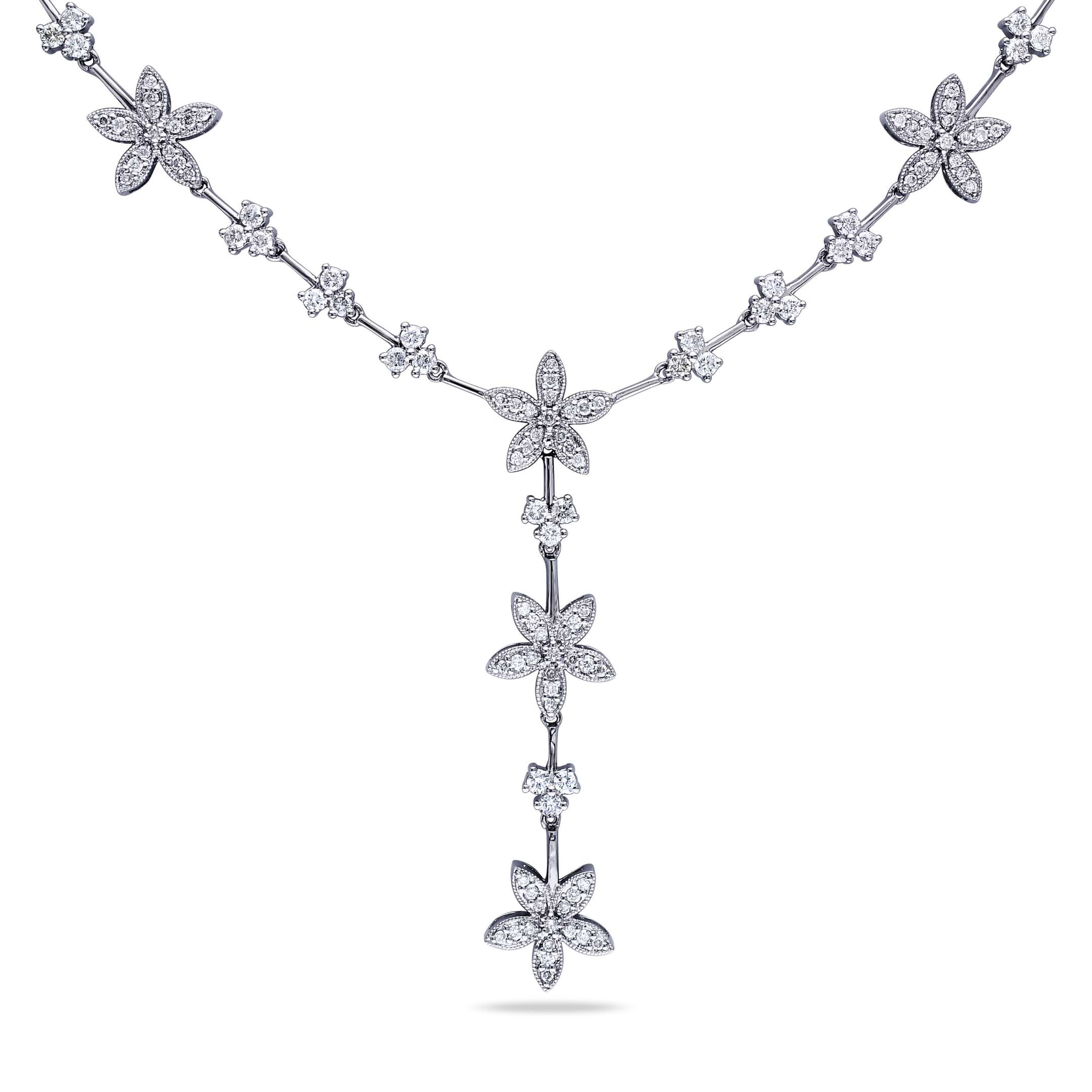 Diamond Flower Lariat Necklace 14k White Gold (2.50ct)