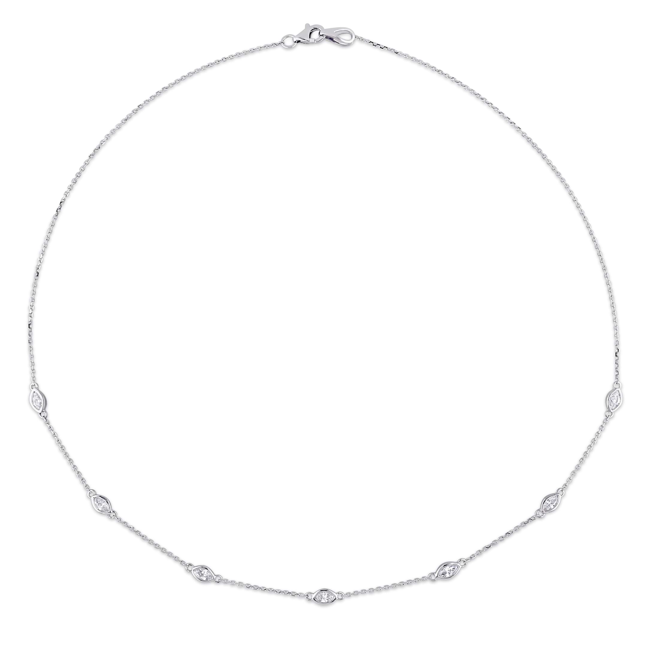 Marquise Diamond Station Necklace 14k White Gold (0.84ct)