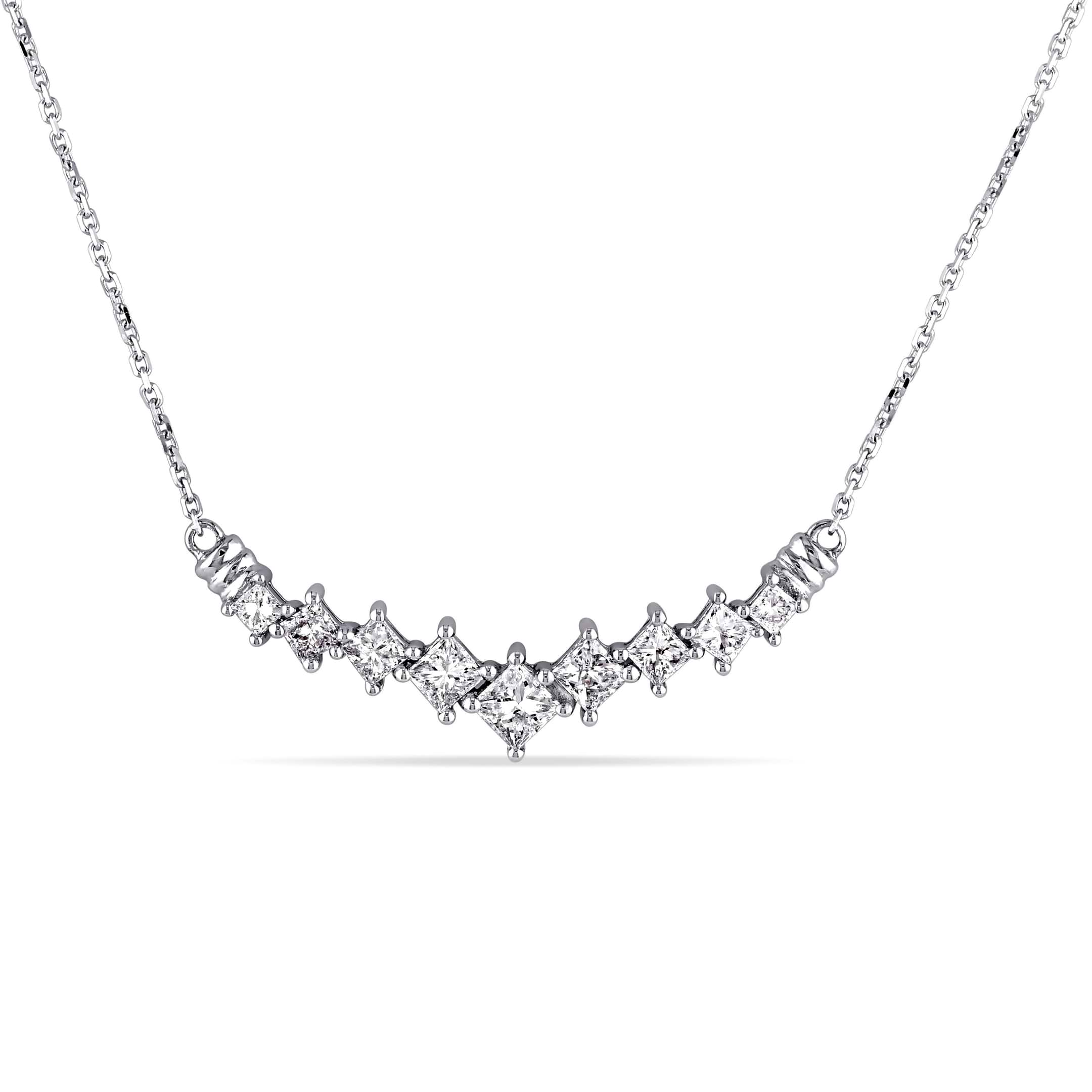 Princess Cut Diamond Bar Journey Necklace 14k White Gold (1.00ct)