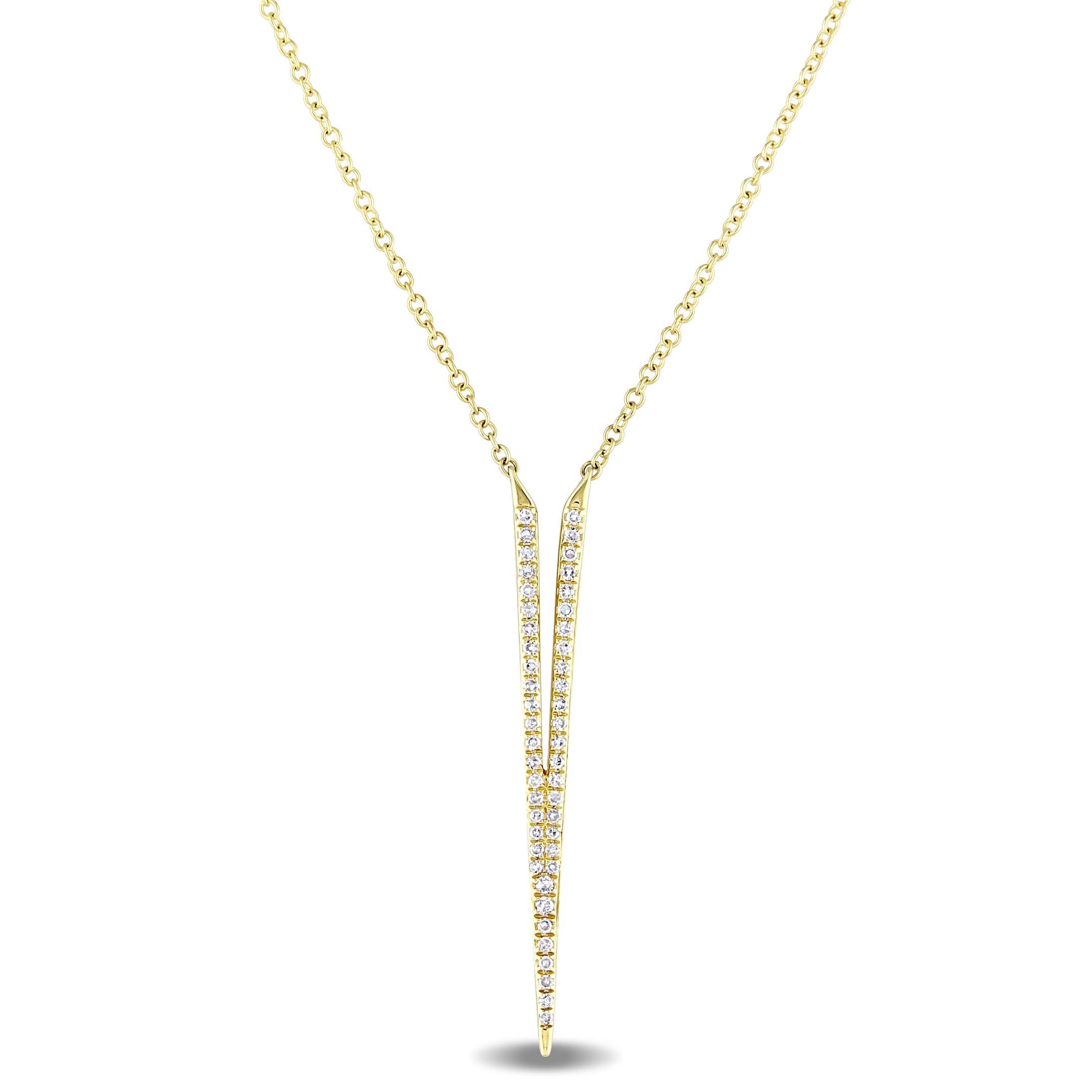 Diamond V-Shaped Fashion Pendant Necklace 14k Yellow Gold (0.13ct)