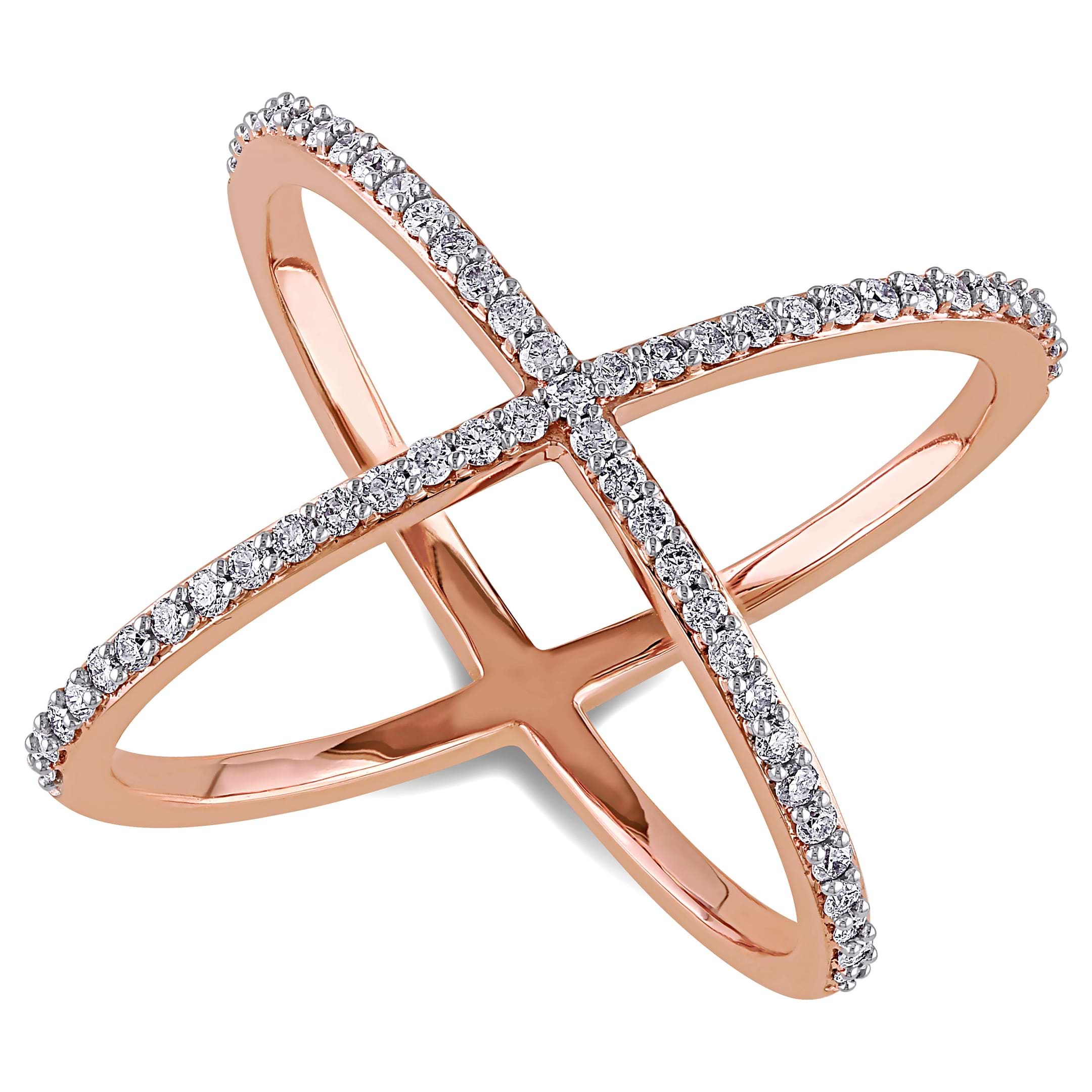 Abstract Diamond "X" Cross Fashion Ring 14k Rose Gold (0.37ct)