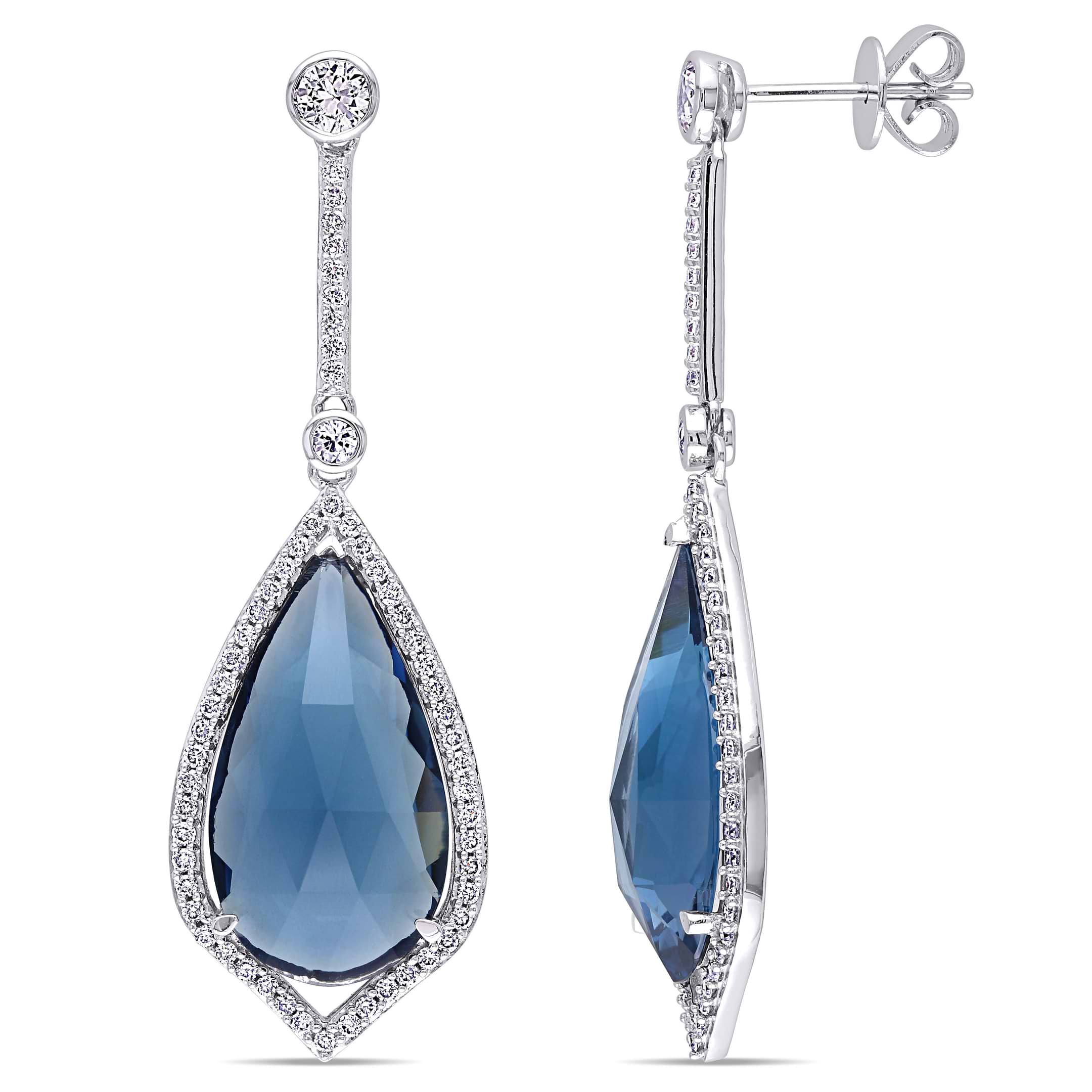 Pear Blue Topaz & Diamond Fashion Earrings 14k White Gold (24.00ct)