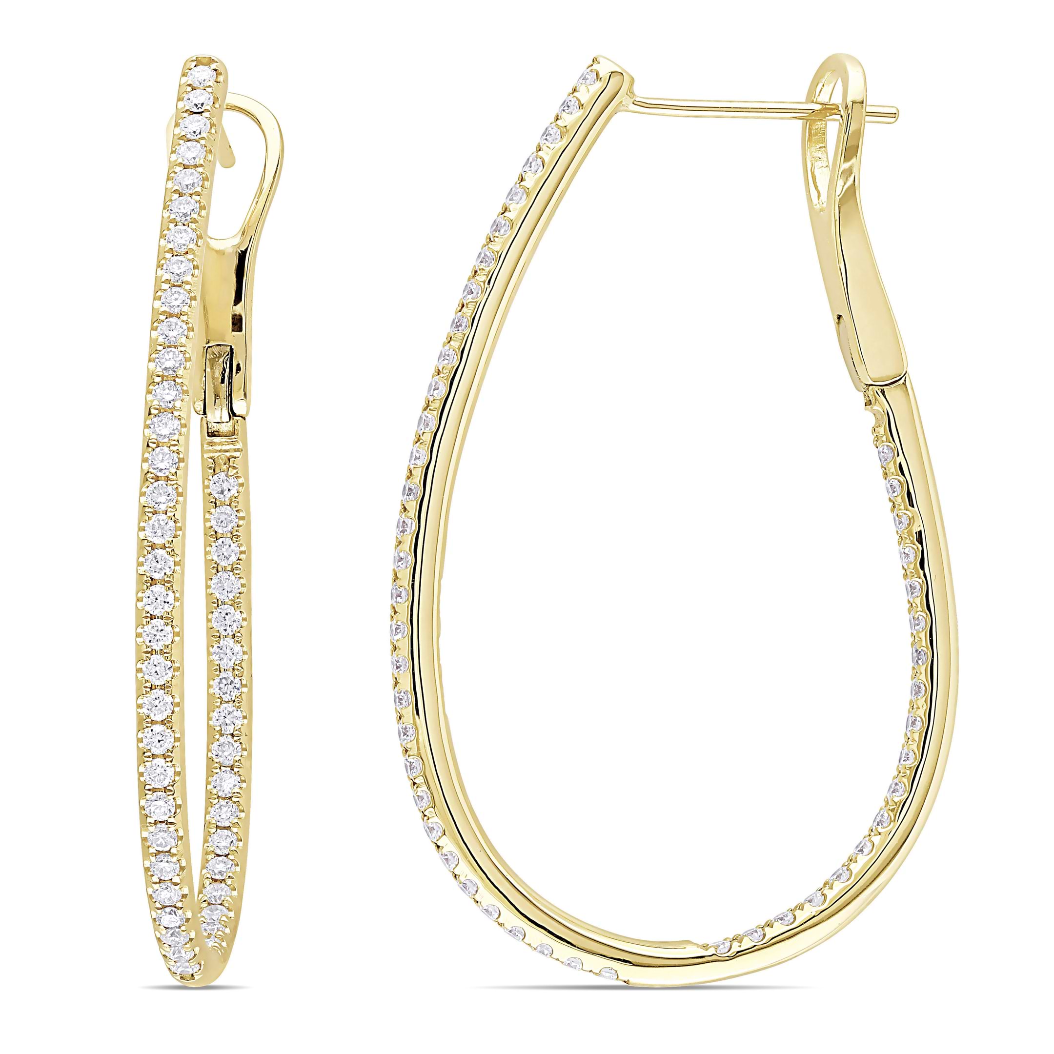 Diamond Fashion Oval Hoop Earrings 14k Yellow Gold (1.00ct)
