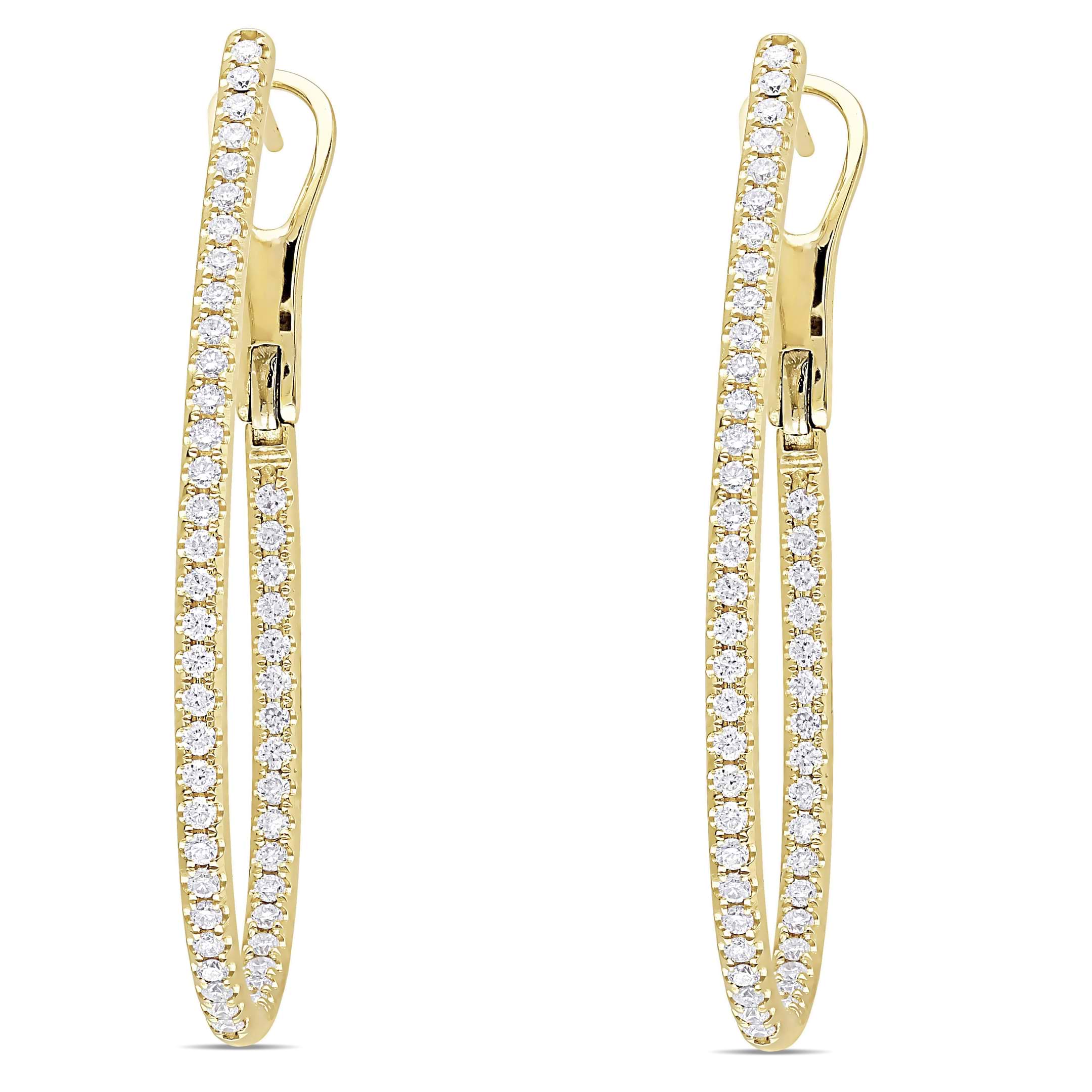 Diamond Fashion Oval Hoop Earrings 14k Yellow Gold (1.00ct)