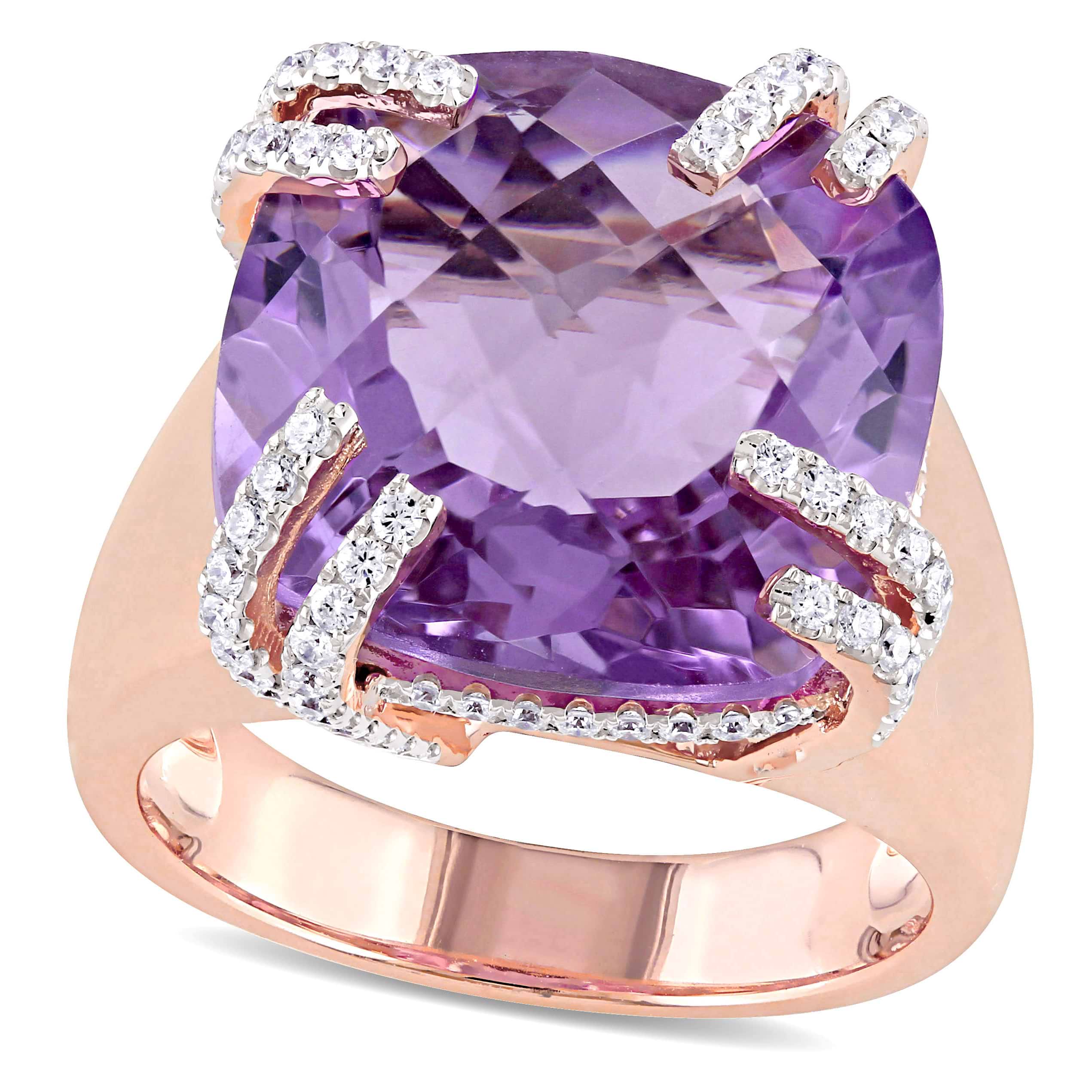 Cushion Pink Amethyst & Diamond Fashion Ring 14k Rose Gold (13.85ct)