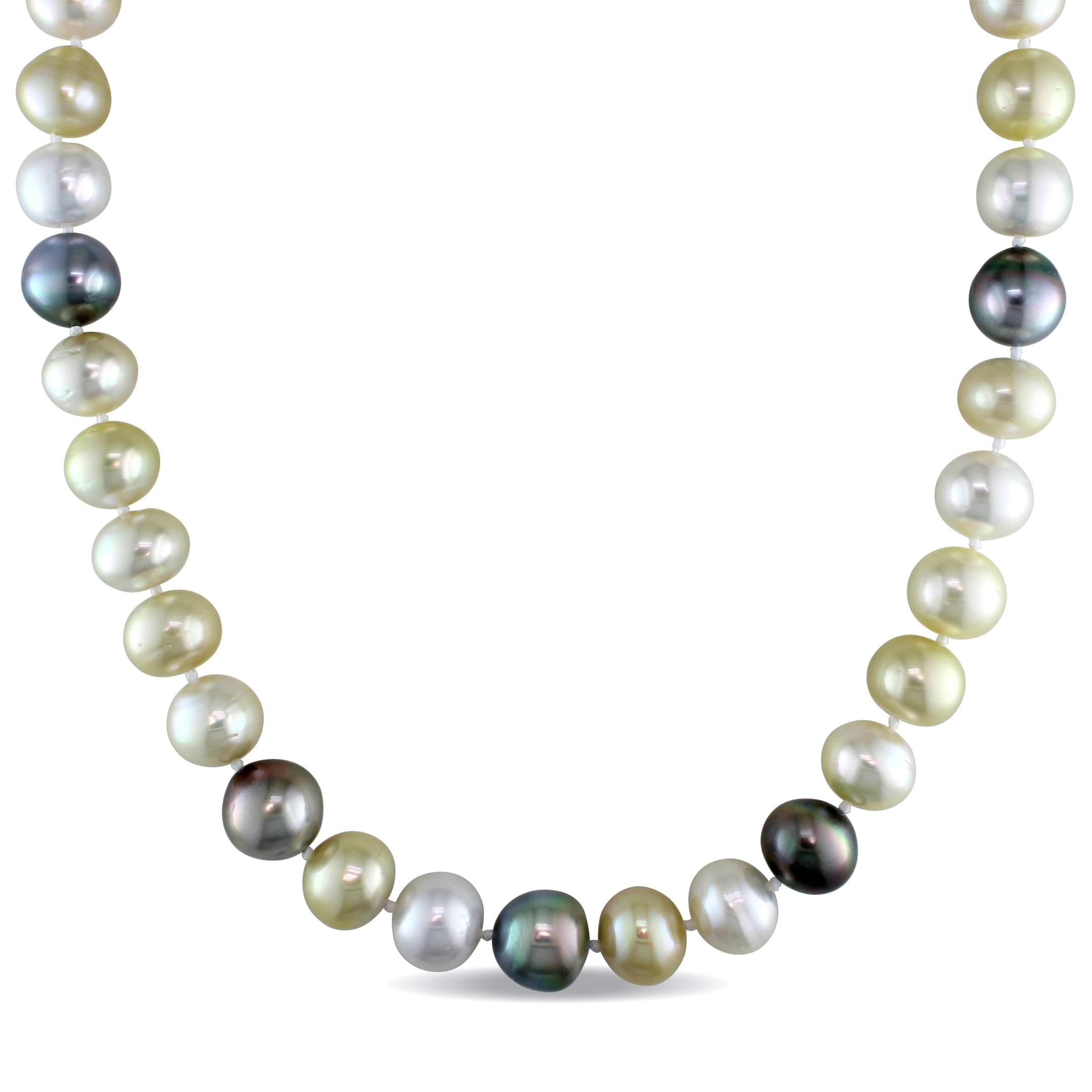 Multi-Colored South Sea & Tahitian Pearl Necklace 14k Y Gold (10-12mm)