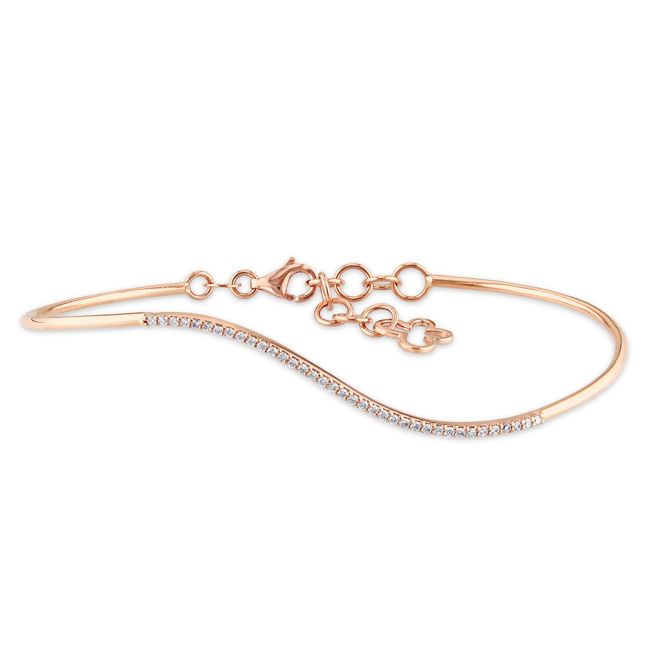 Diamond Contoured Adjustable Bangle Bracelet 14k Rose Gold (0.15ct)
