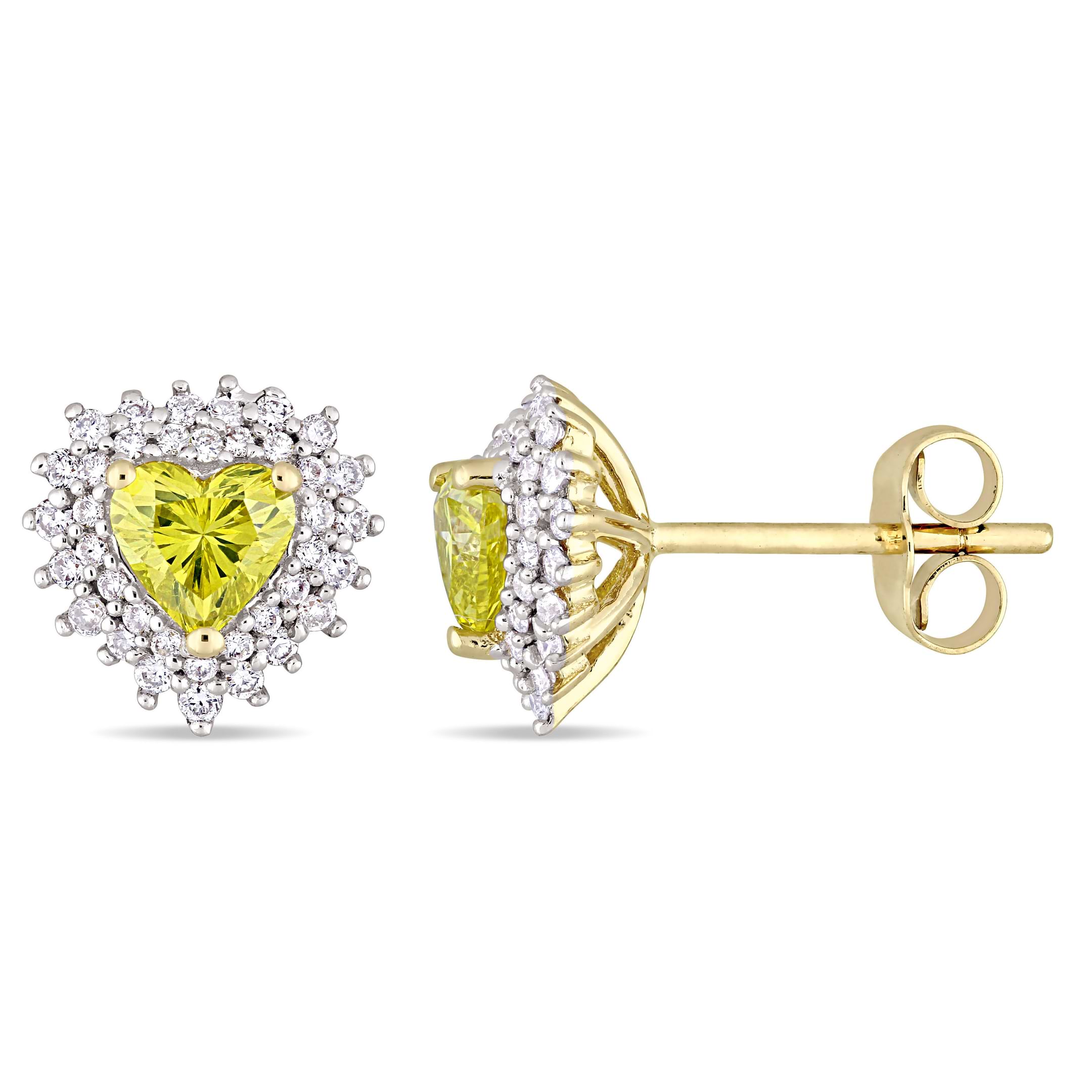 Halo Heart Yellow & White Diamond Earrings 14k Yellow Gold (1.00ct)