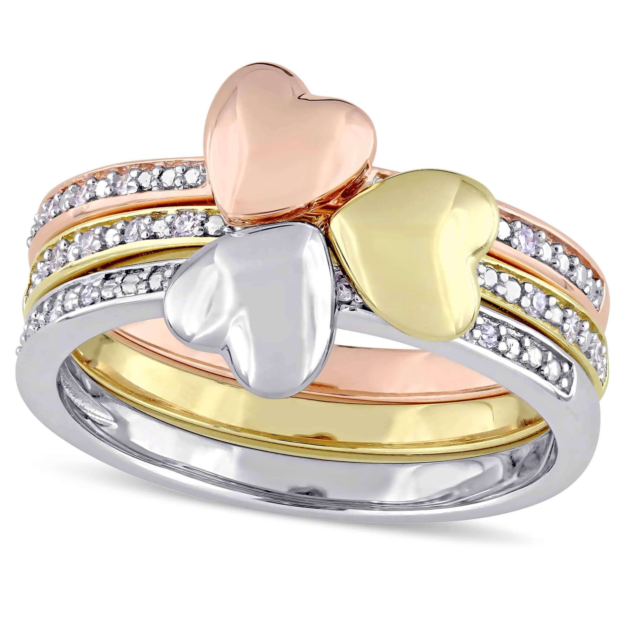 Three Piece Diamond Heart Ring Set 14k Multi Tone Gold (0.09ct)