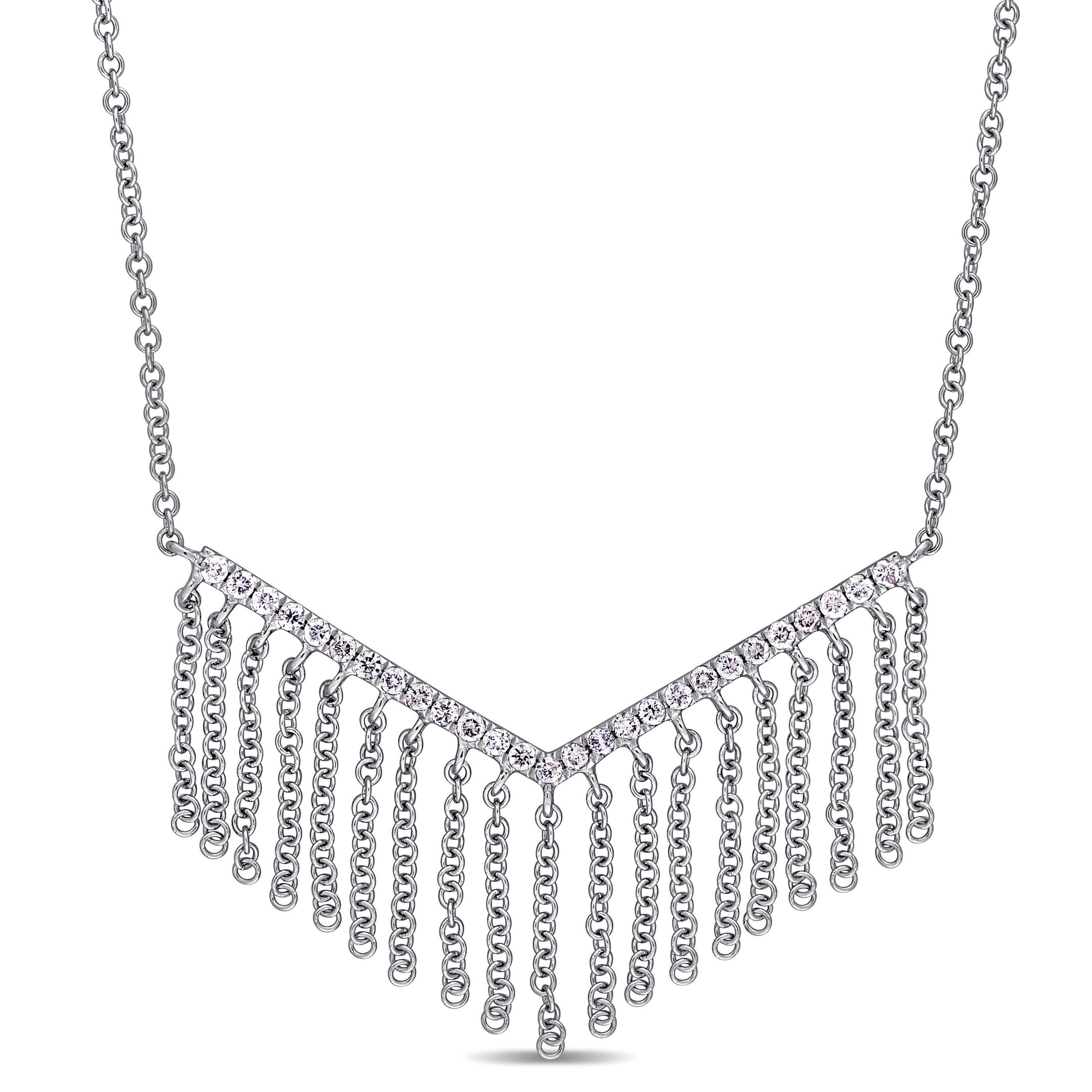 Diamond Chevron Dangling Pendant Necklace 14k White Gold (0.19ct)