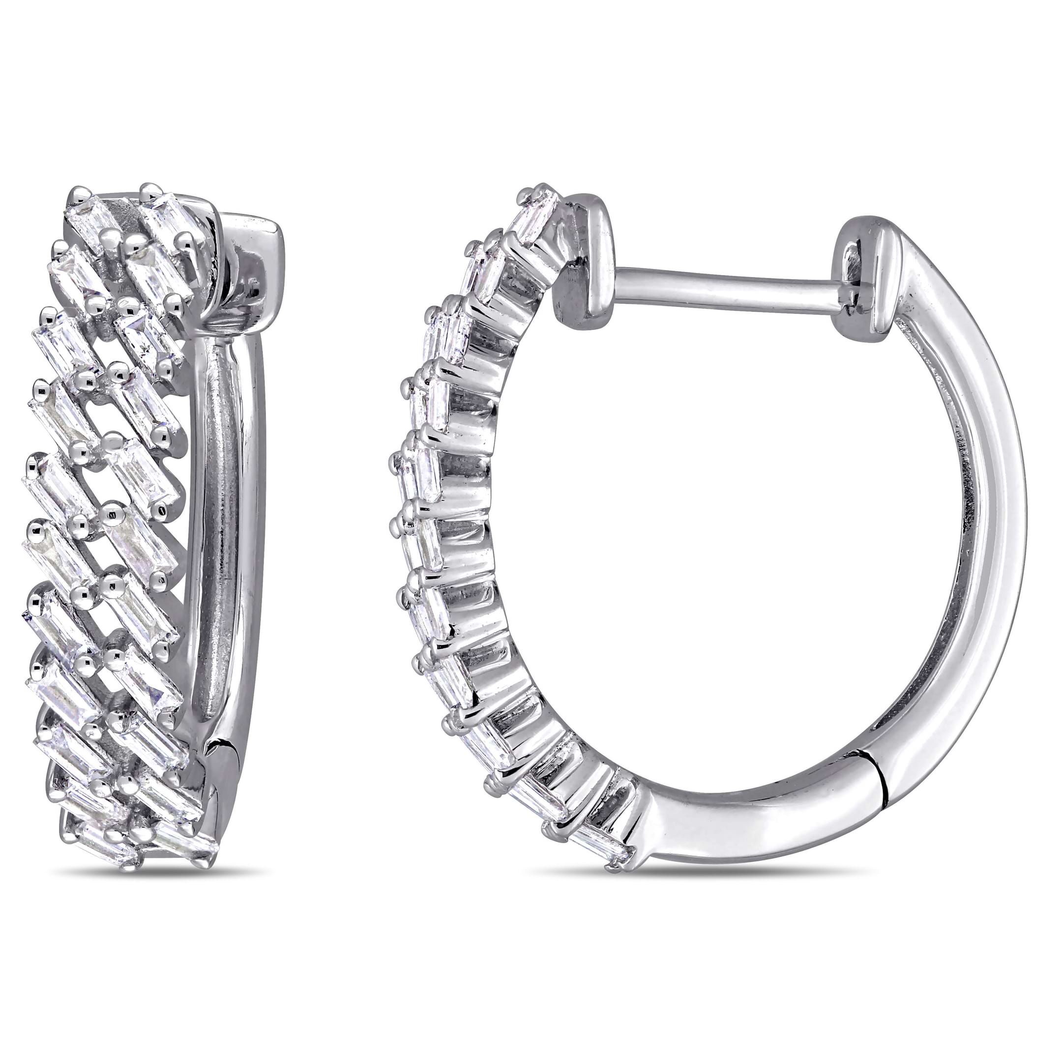 Diamond Baguette-Cut Huggie Hoop Earrings 14k White Gold (0.35ct)