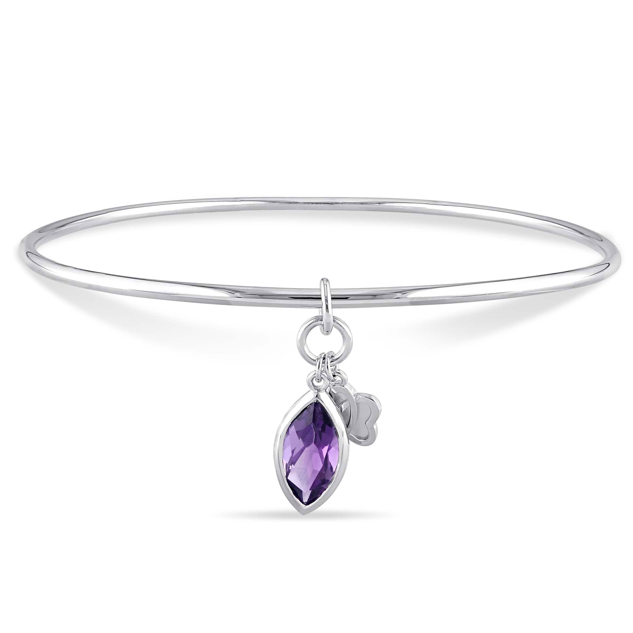 Marquise Amethyst Bangle Bracelet Sterling Silver (1.30ct)
