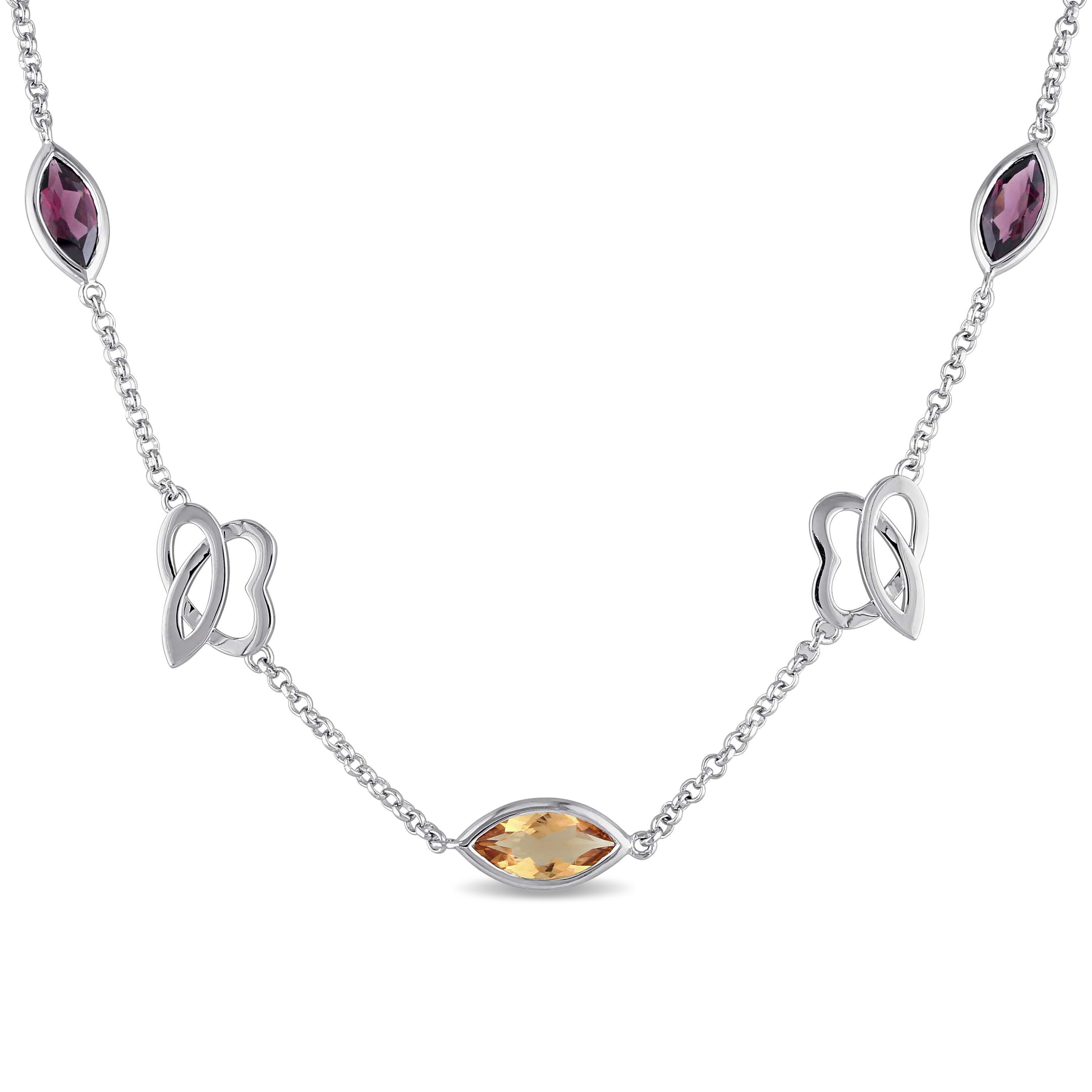 Marquise Citrine & Rhodolite Necklace Sterling Silver (6.65ct)