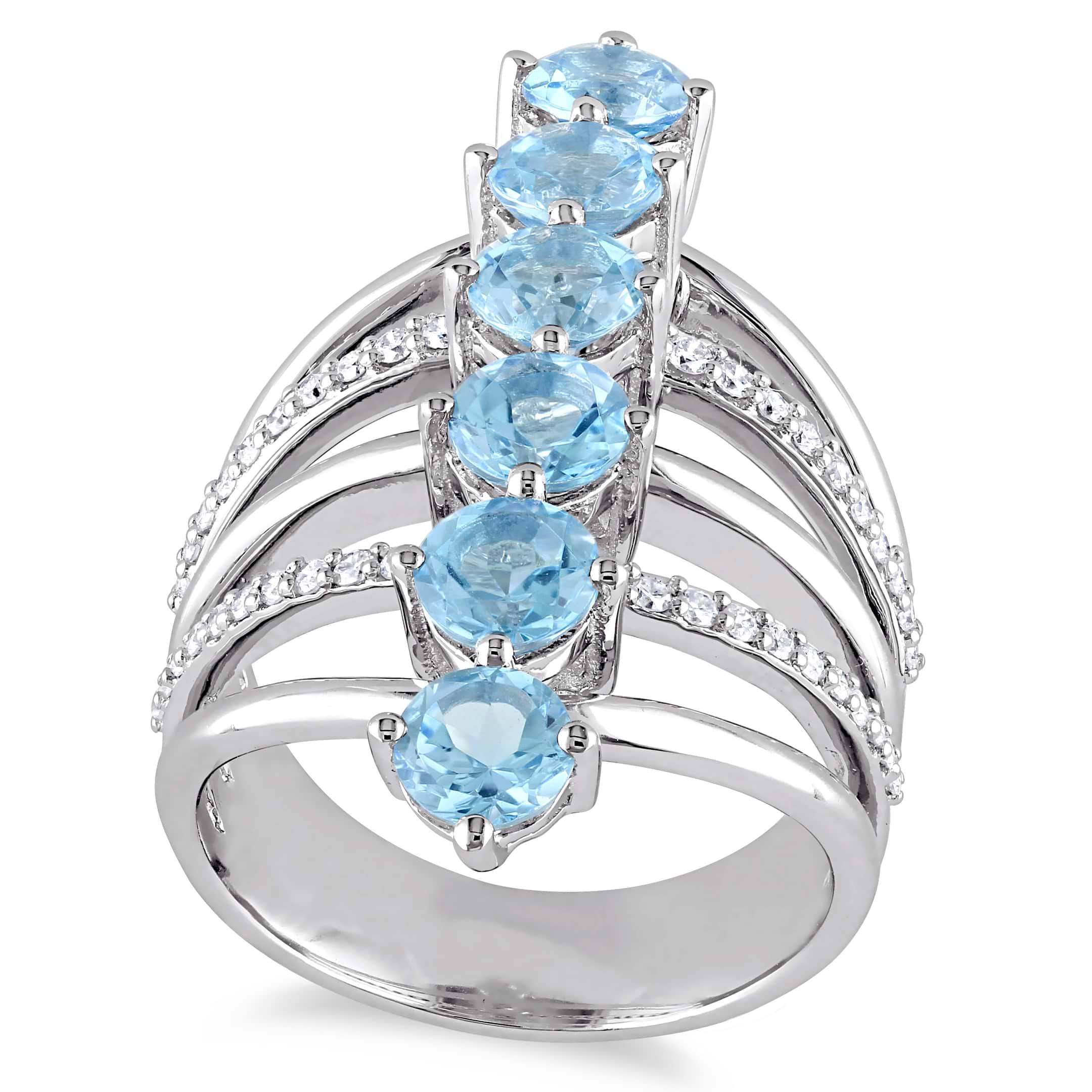 Round Blue Topaz & Diamond Fashion Ring Sterling Silver (4.14ct)
