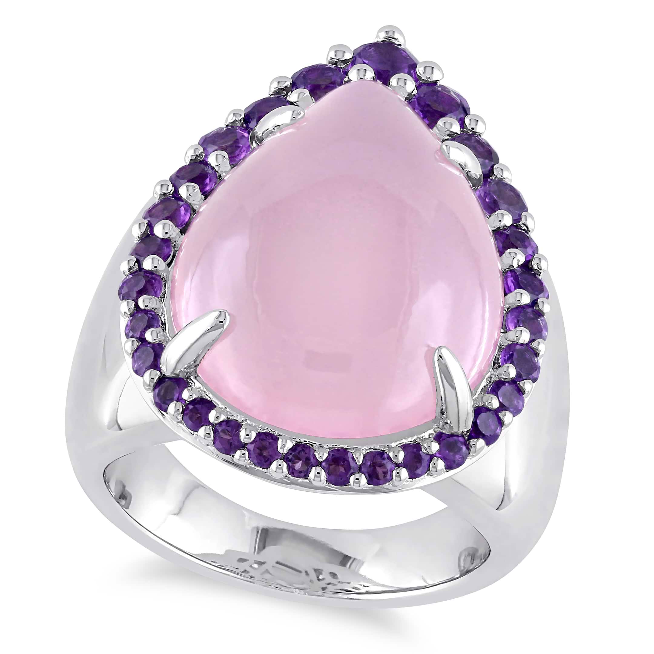 Pear Pink Chalcedony & Amethyst Fashion Ring Sterling Silver (12.62ct)
