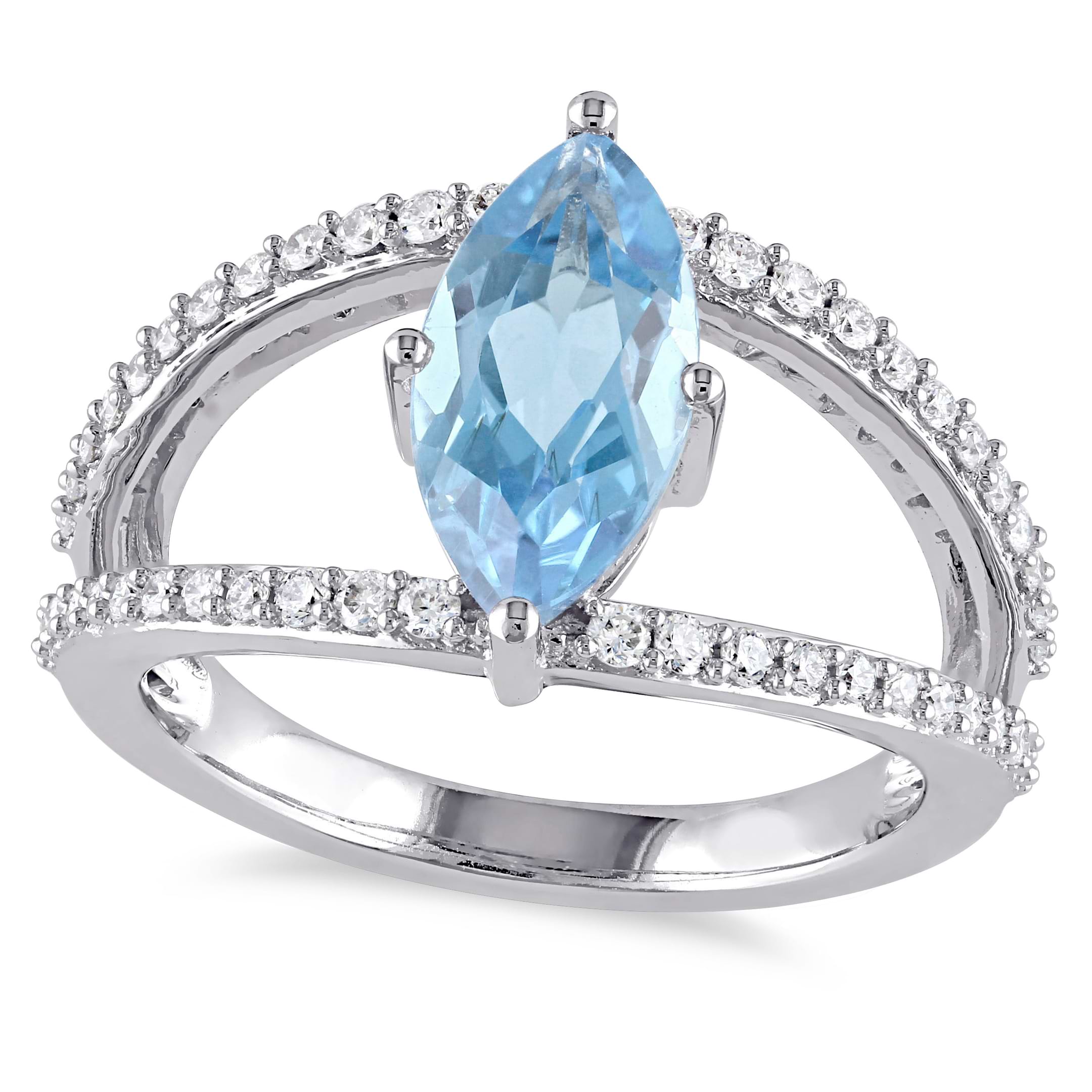 Marquise Blue Topaz & Diamond Fashion Ring 14K White Gold (2.30ct)