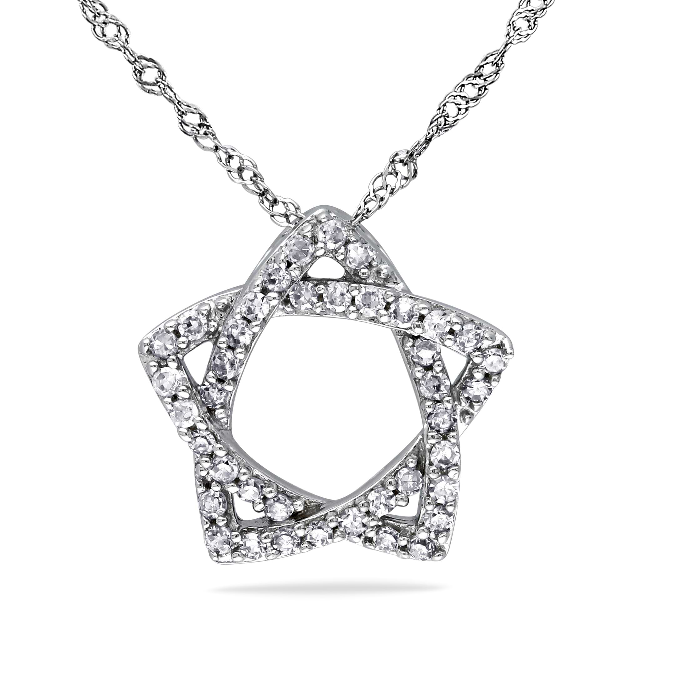 Diamond Star Pendant Necklace 14k White Gold (0.20ct) 17 Inch