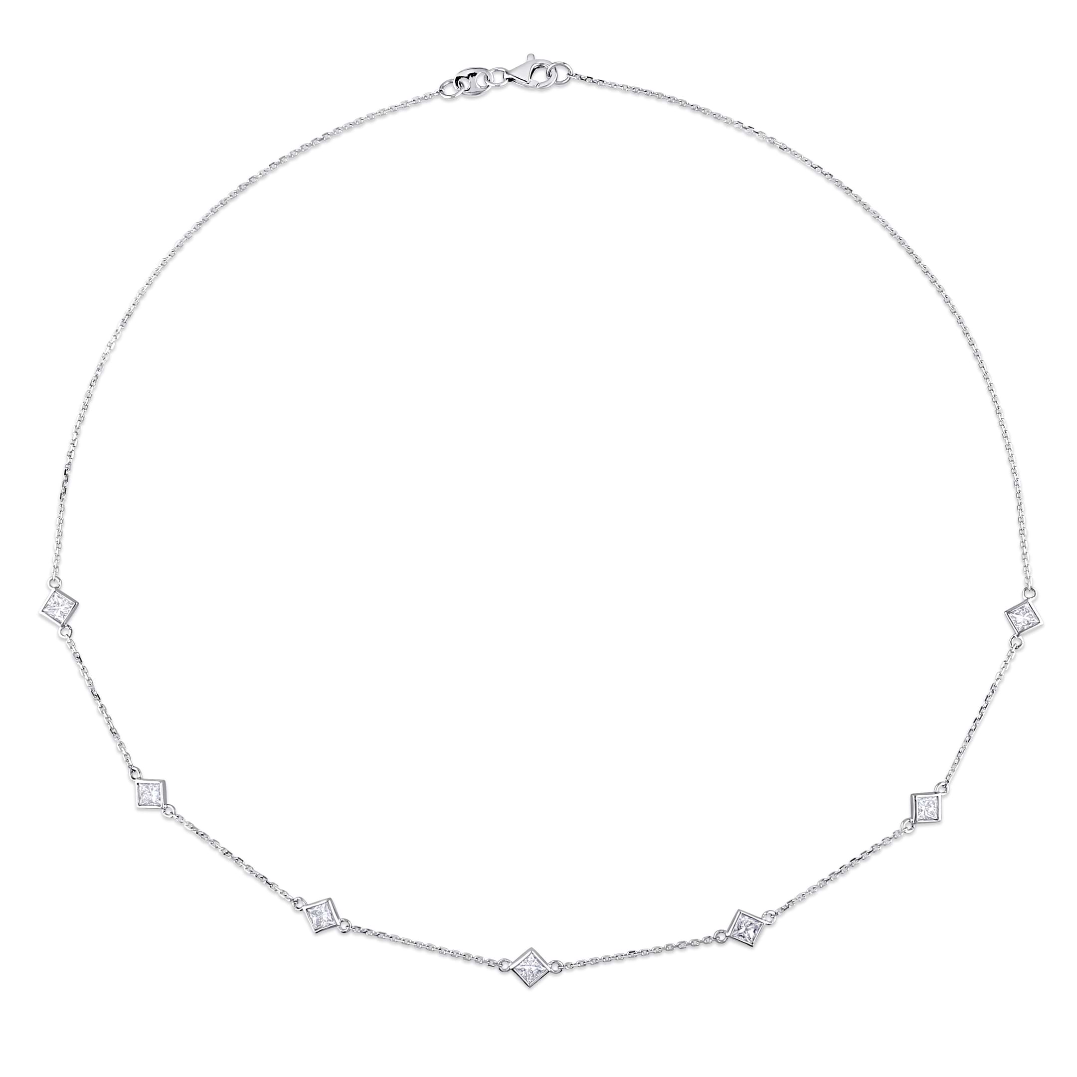 Princess Diamond Station Necklace 14k White Gold (1.25ct)