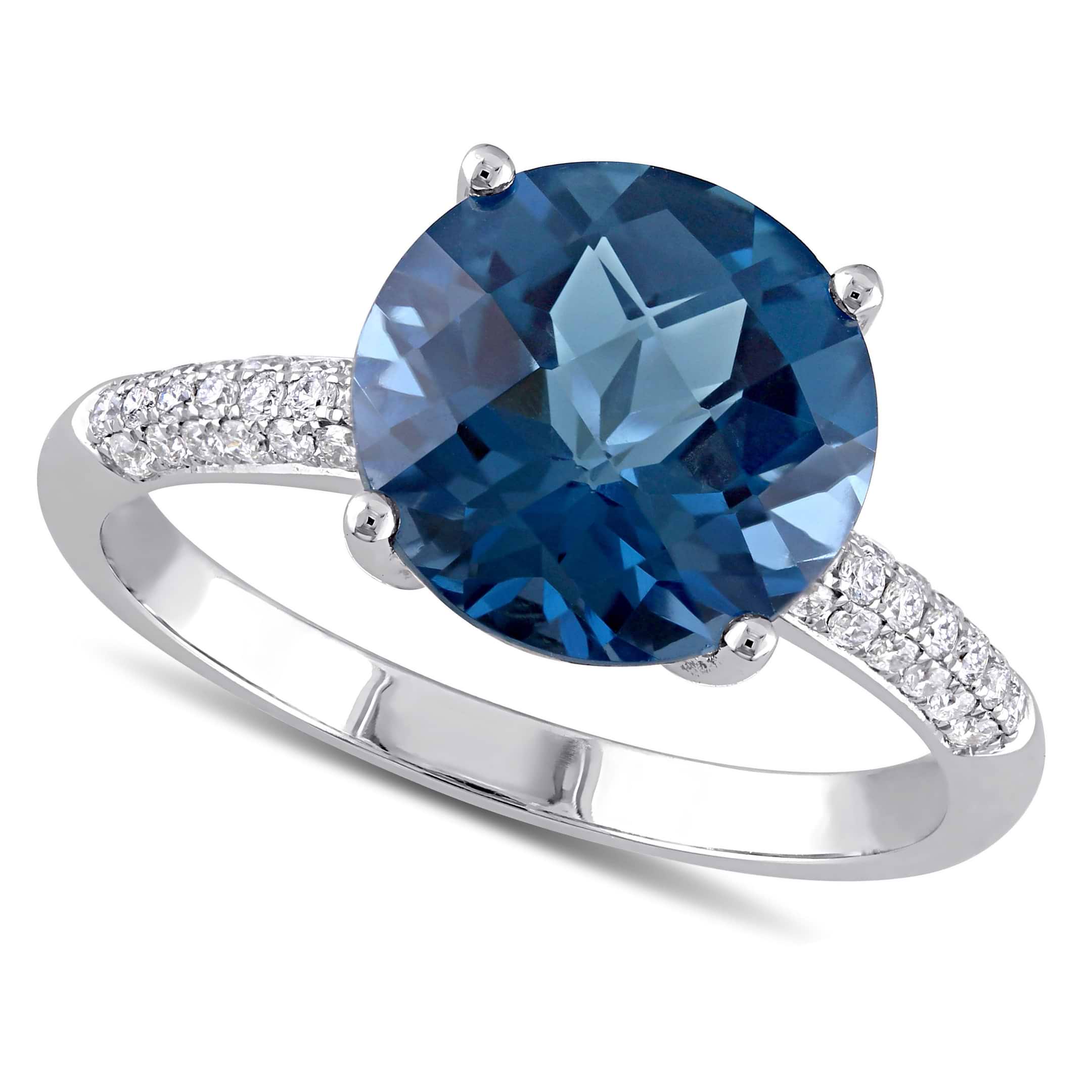 Round Blue Topaz and Diamond Fashion Ring 14k White Gold (4.80ct)