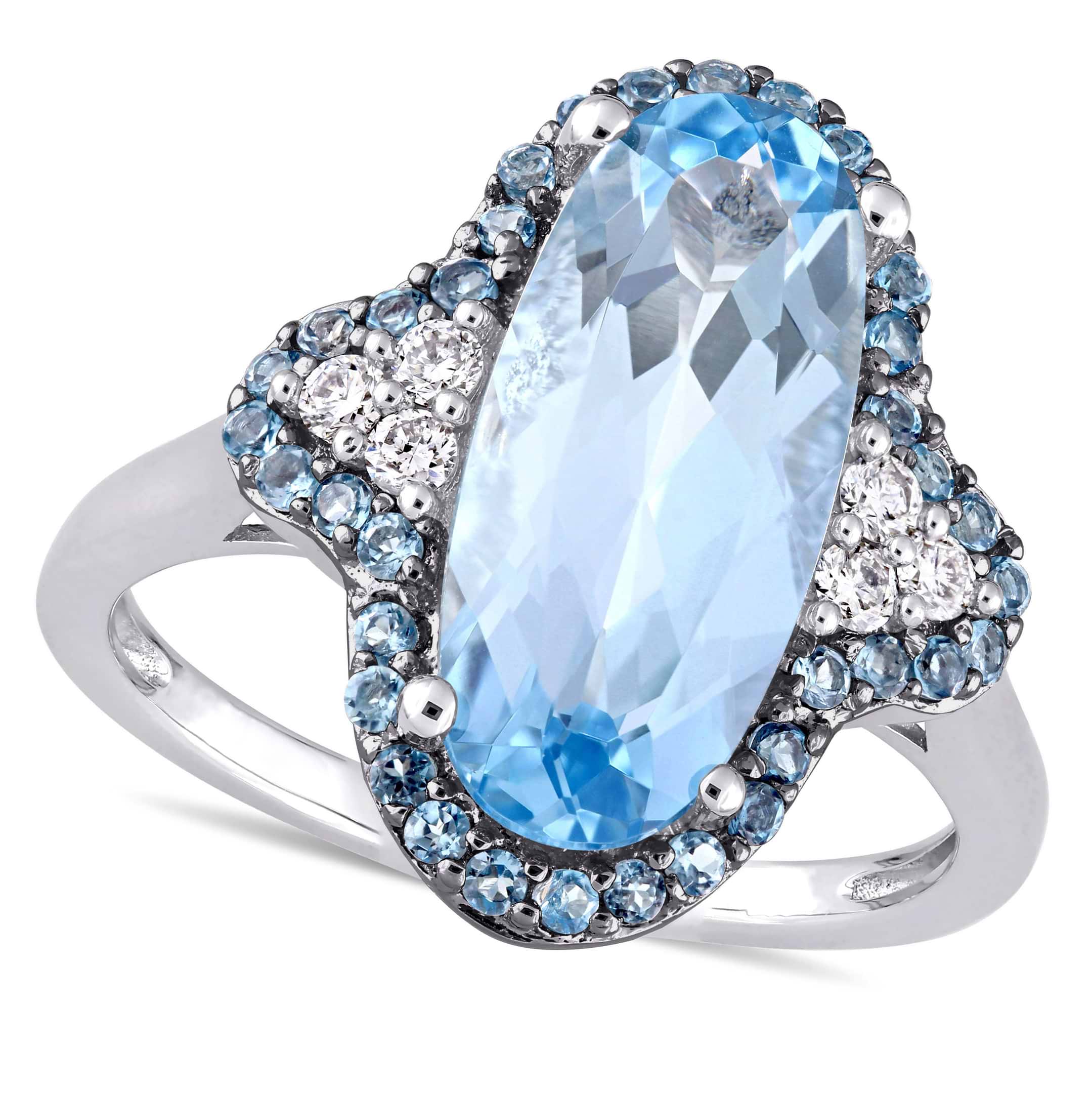 Oval Blue Topaz and Diamond Fashion Ring 14k White Gold (4.75ct)